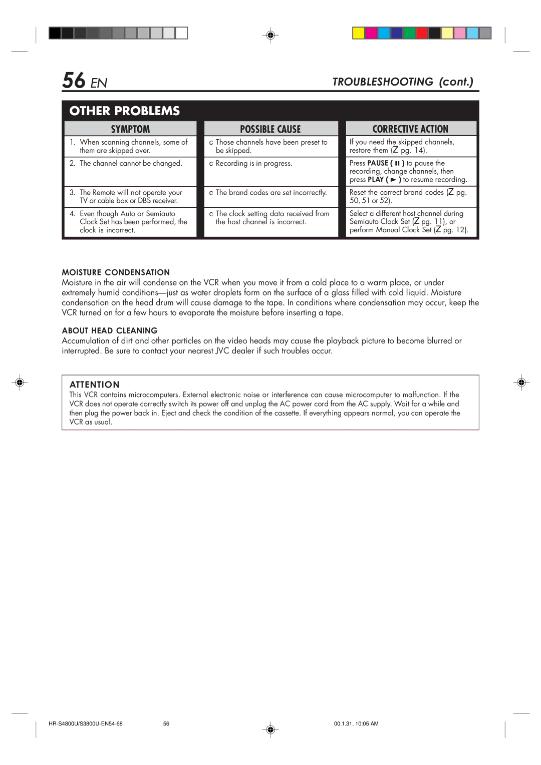 JVC HR-S4800U manual 56 EN, Other Problems 