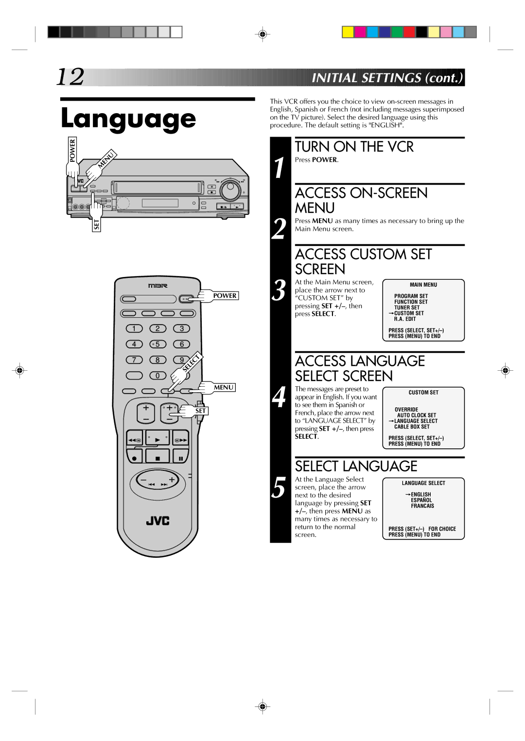 JVC HR-S5300U manual Access Language, Select Language 