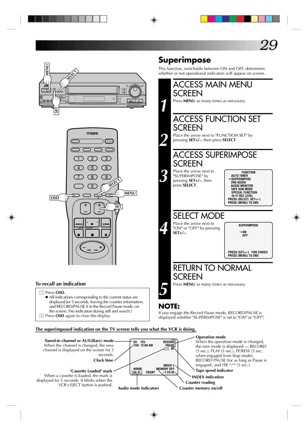 JVC HR-S5300U manual Superimpose 