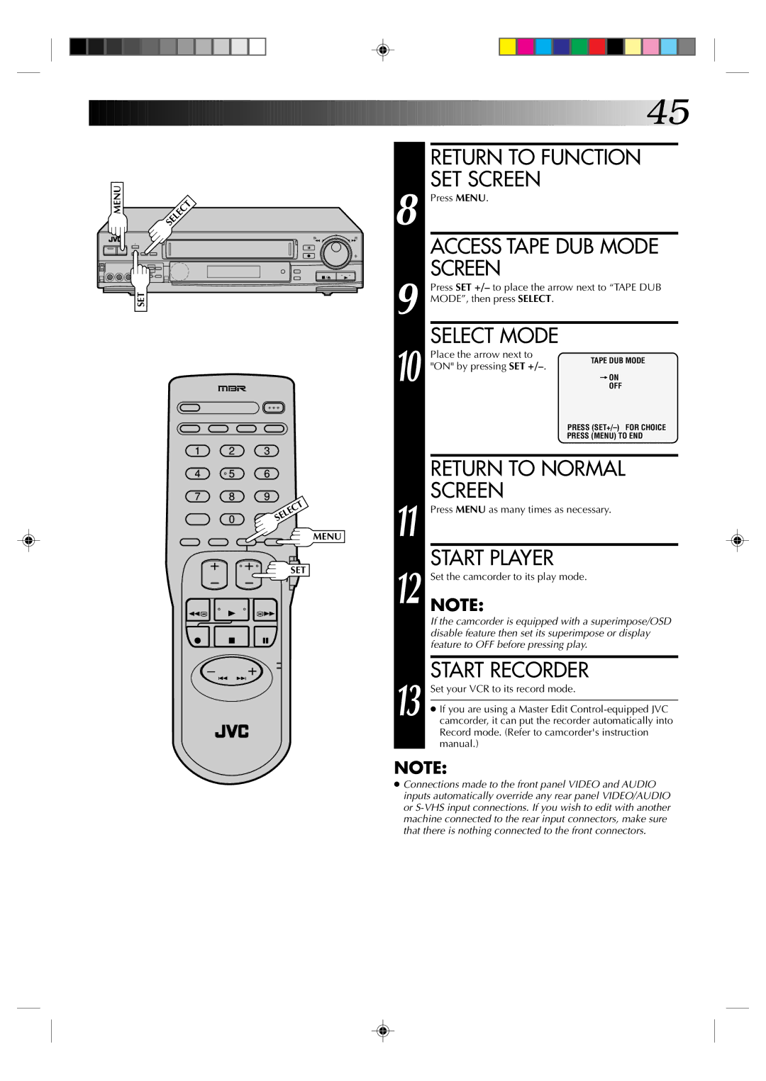 JVC HR-S5300U manual Return to Function, SET Screen, Start Player 