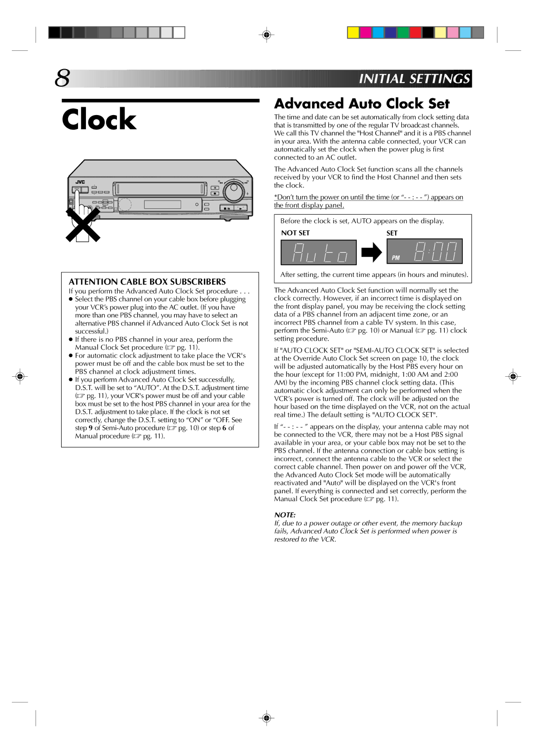 JVC HR-S5300U manual Advanced Auto Clock Set, Not SET 