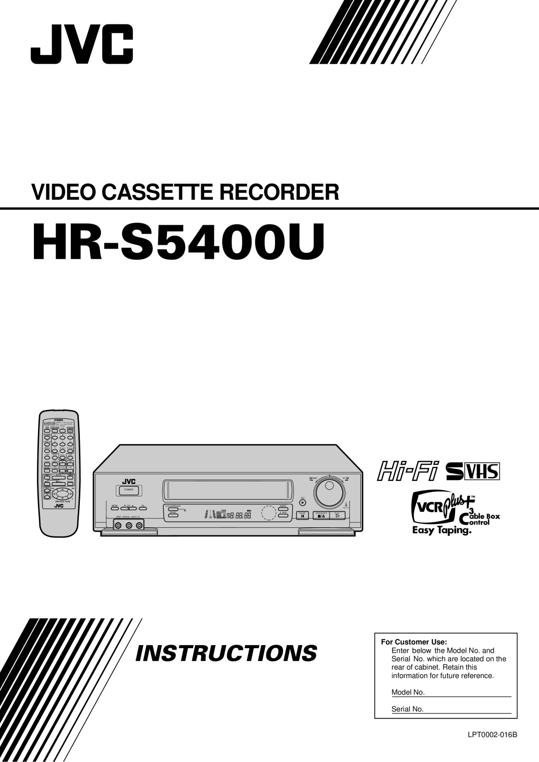 JVC HR-S5400U manual 