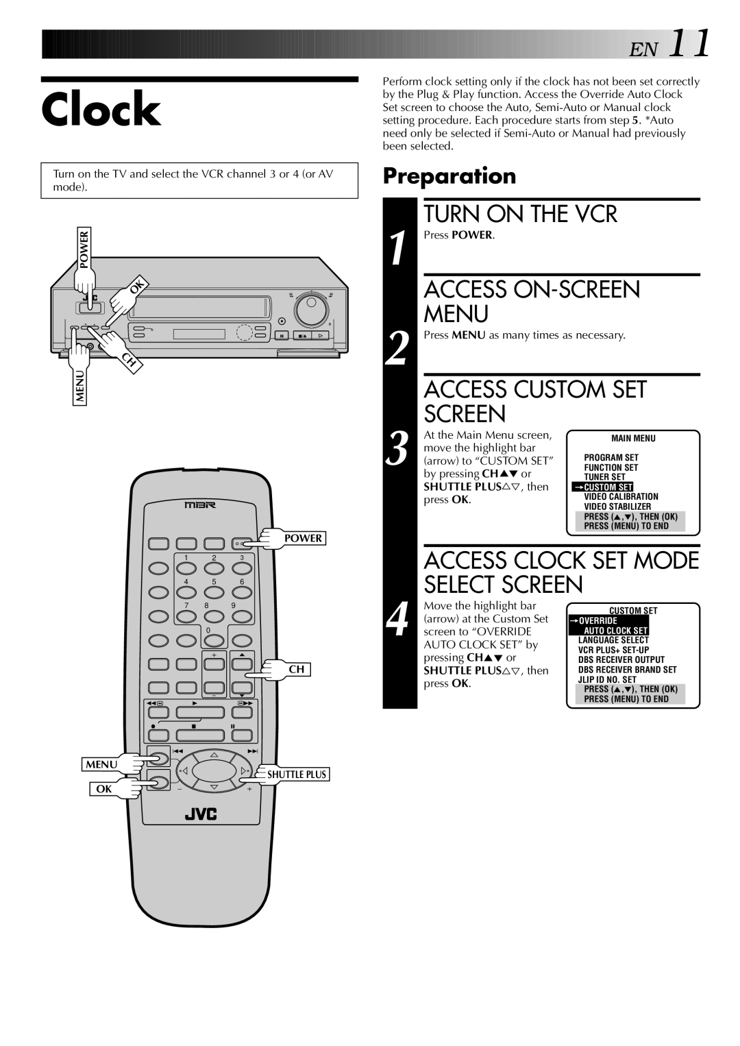 JVC HR-S5400U manual Clock 