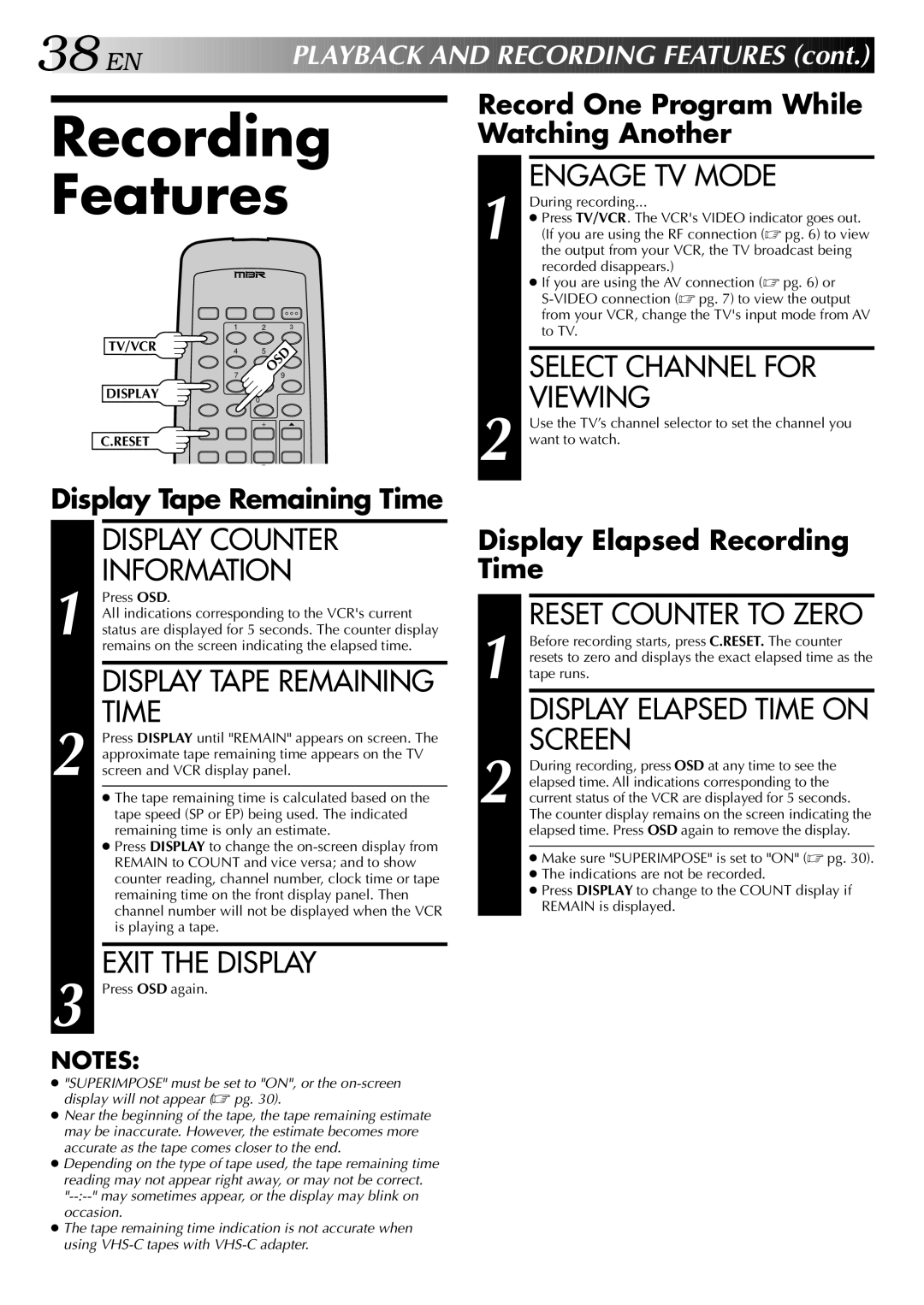 JVC HR-S5400U manual Recording Features 