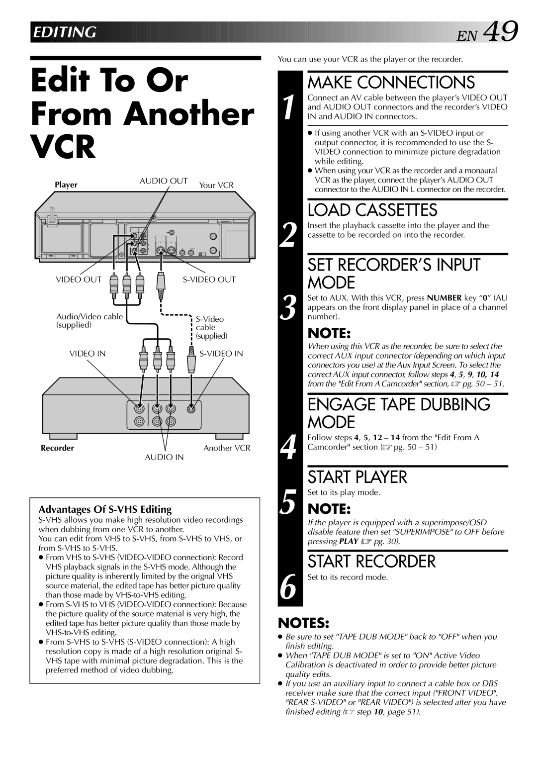 JVC HR-S5400U manual Edit To Or From Another 