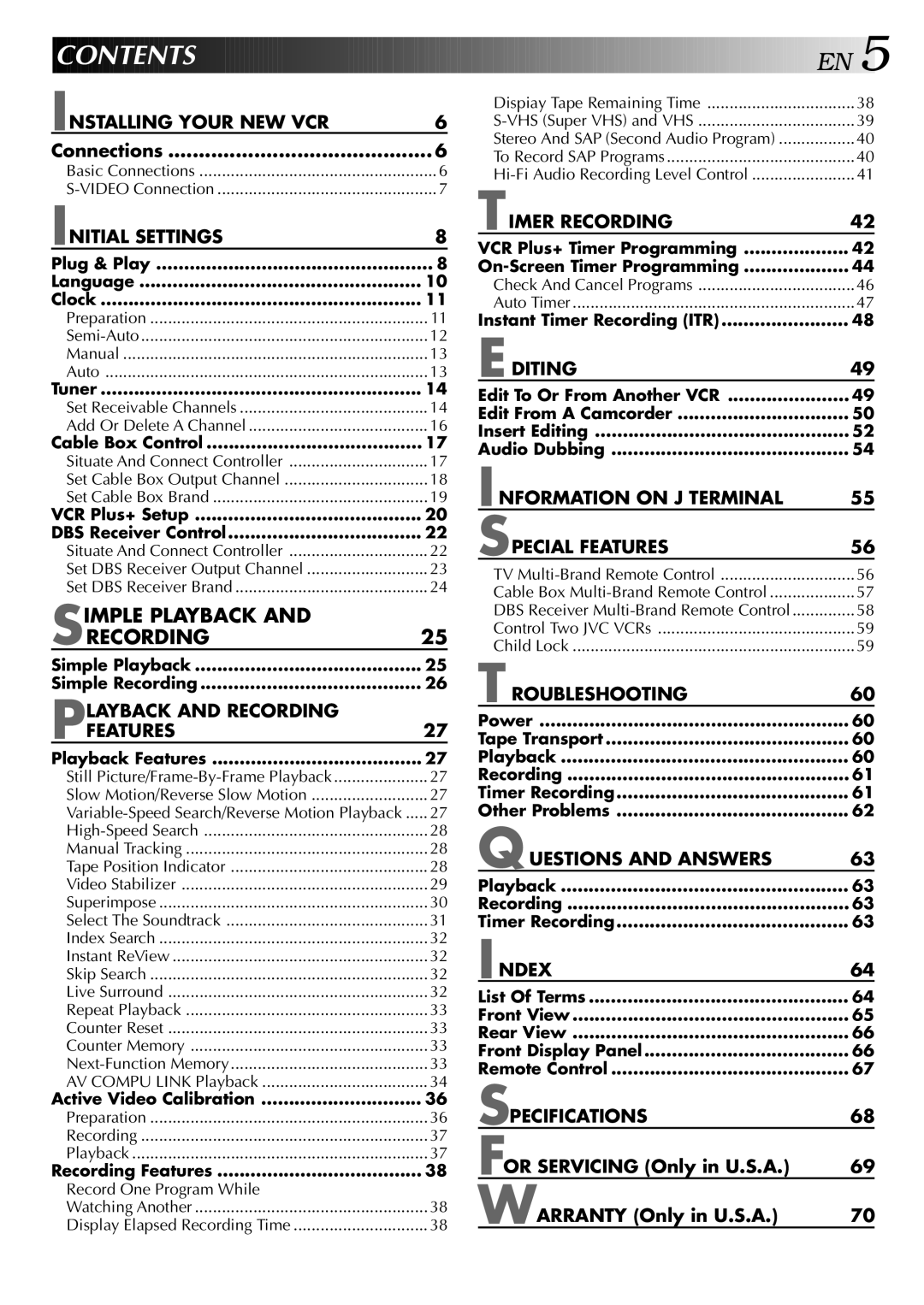 JVC HR-S5400U manual Contents 