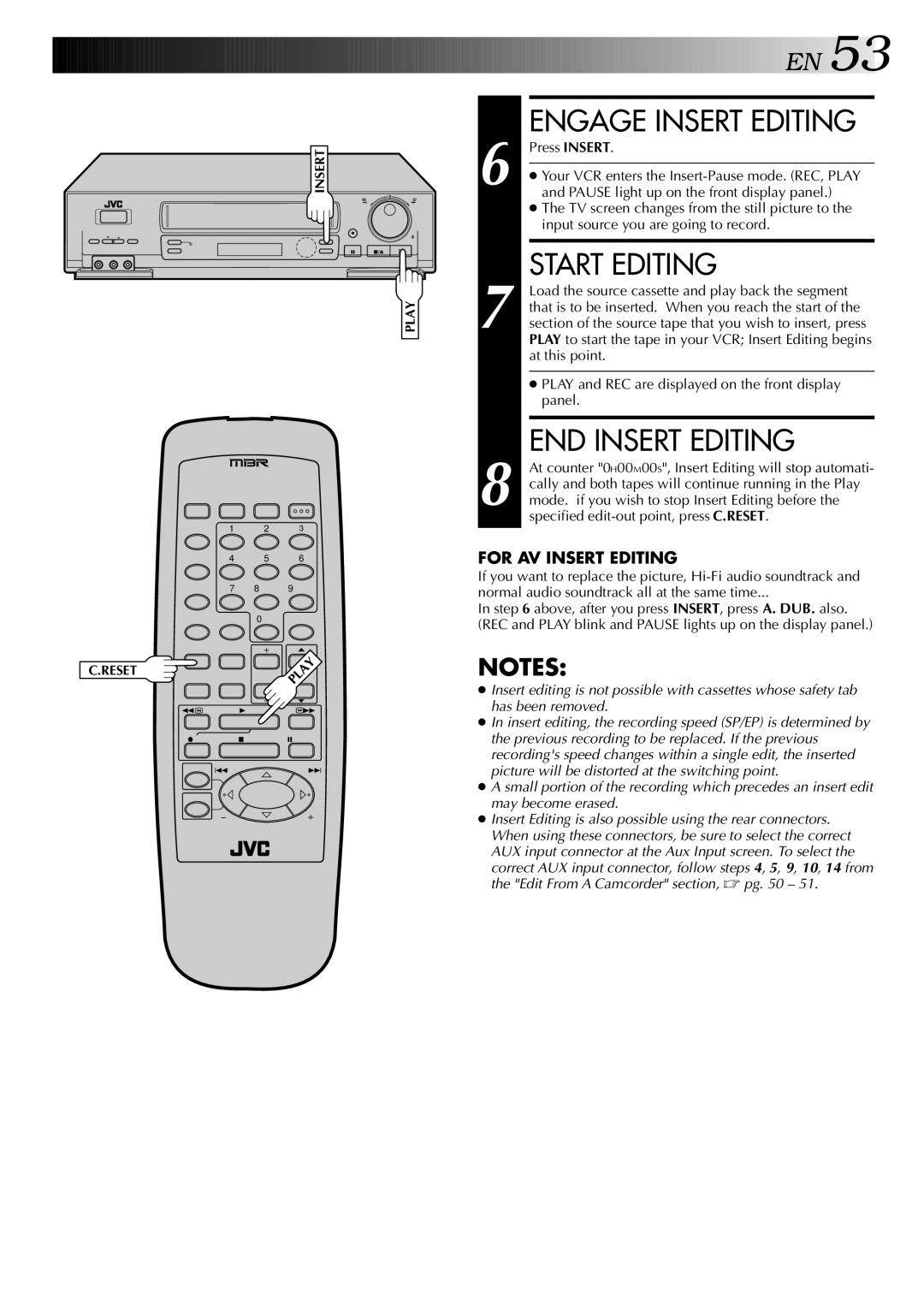 JVC HR-S5400U manual Engage Insert Editing, Start Editing, END Insert Editing 