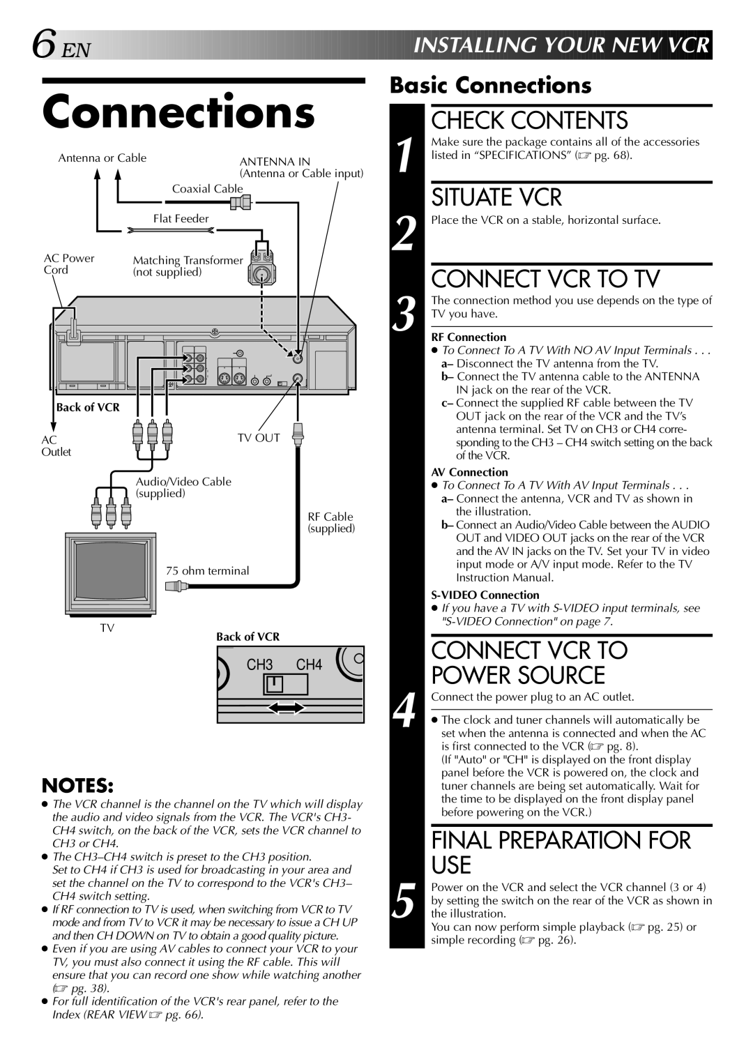 JVC HR-S5400U manual Connections 