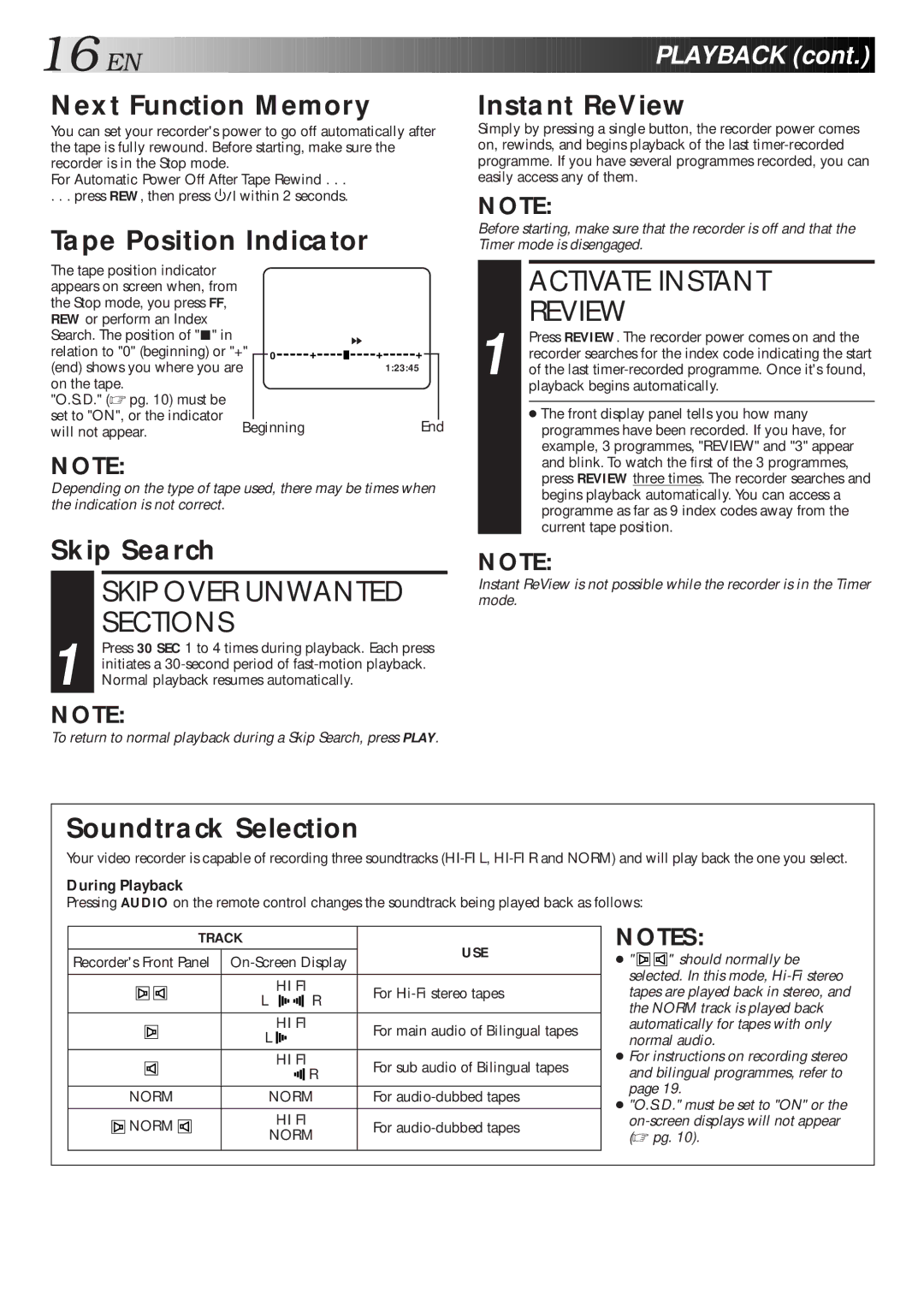 JVC HR-S5600AM specifications Activate Instant Review, Skip Over Unwanted, Sections, EN Playback 