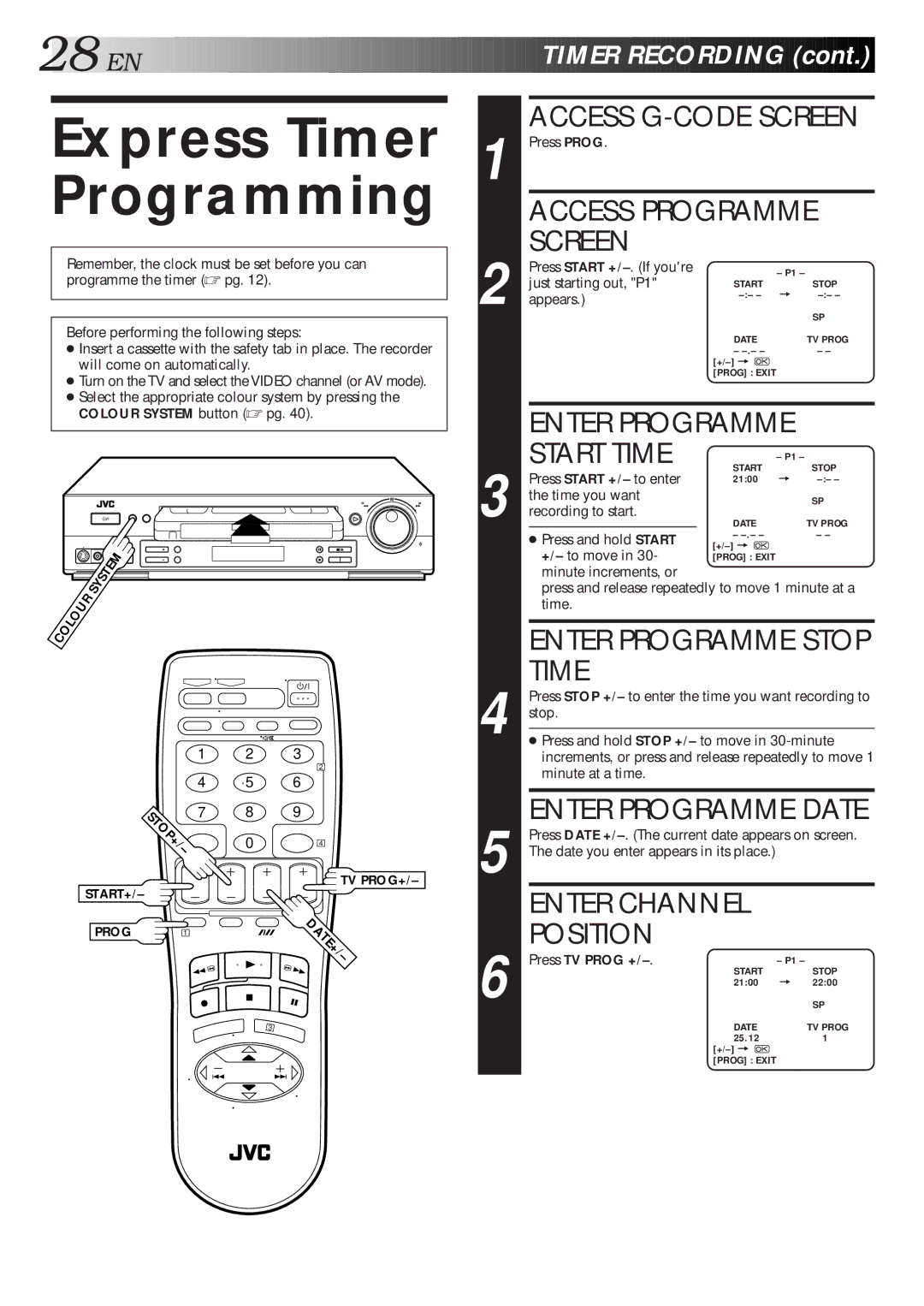 JVC HR-S5600AM specifications Express Timer Programming, Start Time 