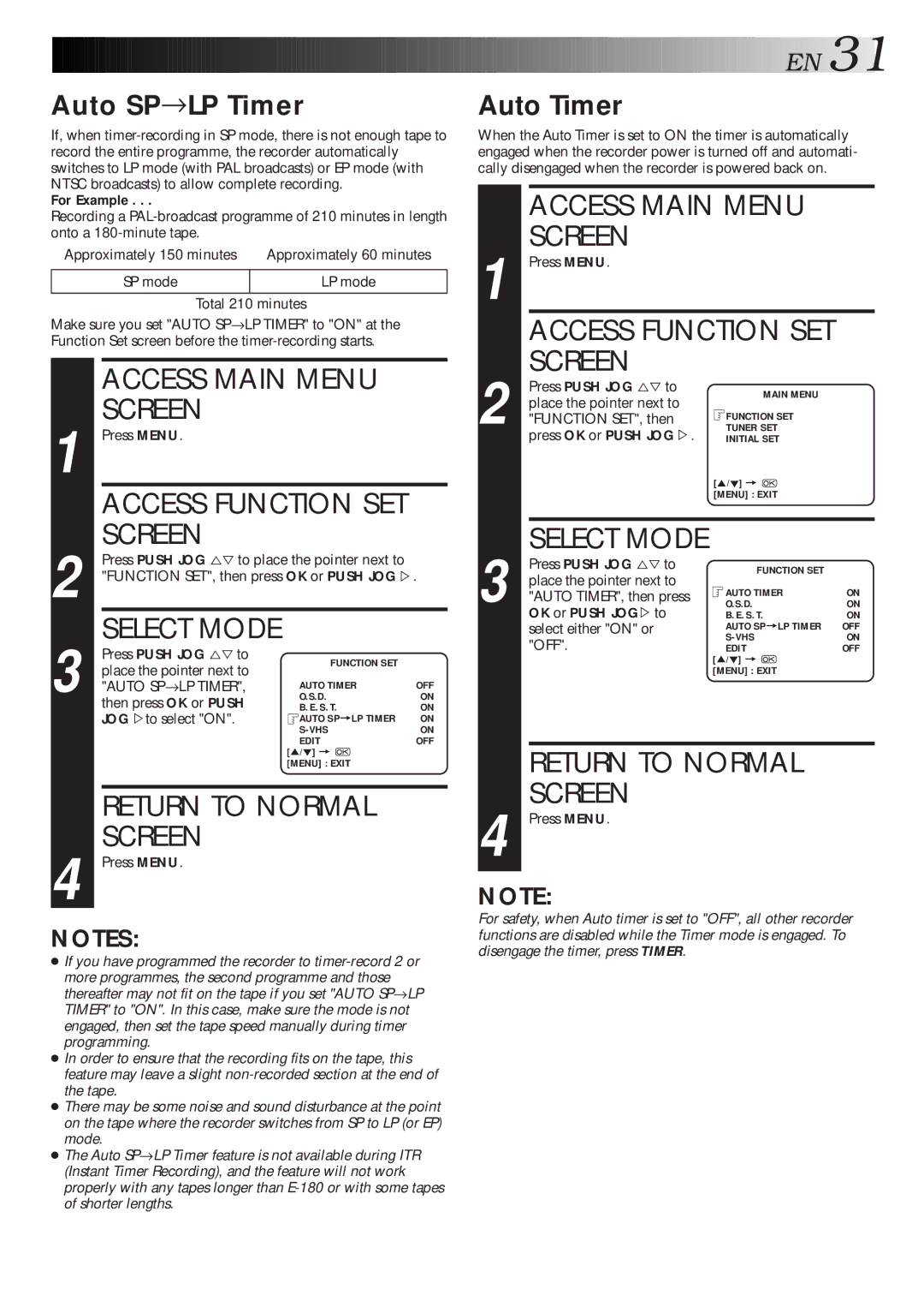 JVC HR-S5600AM specifications Auto SP→LP Timer, Auto Timer 