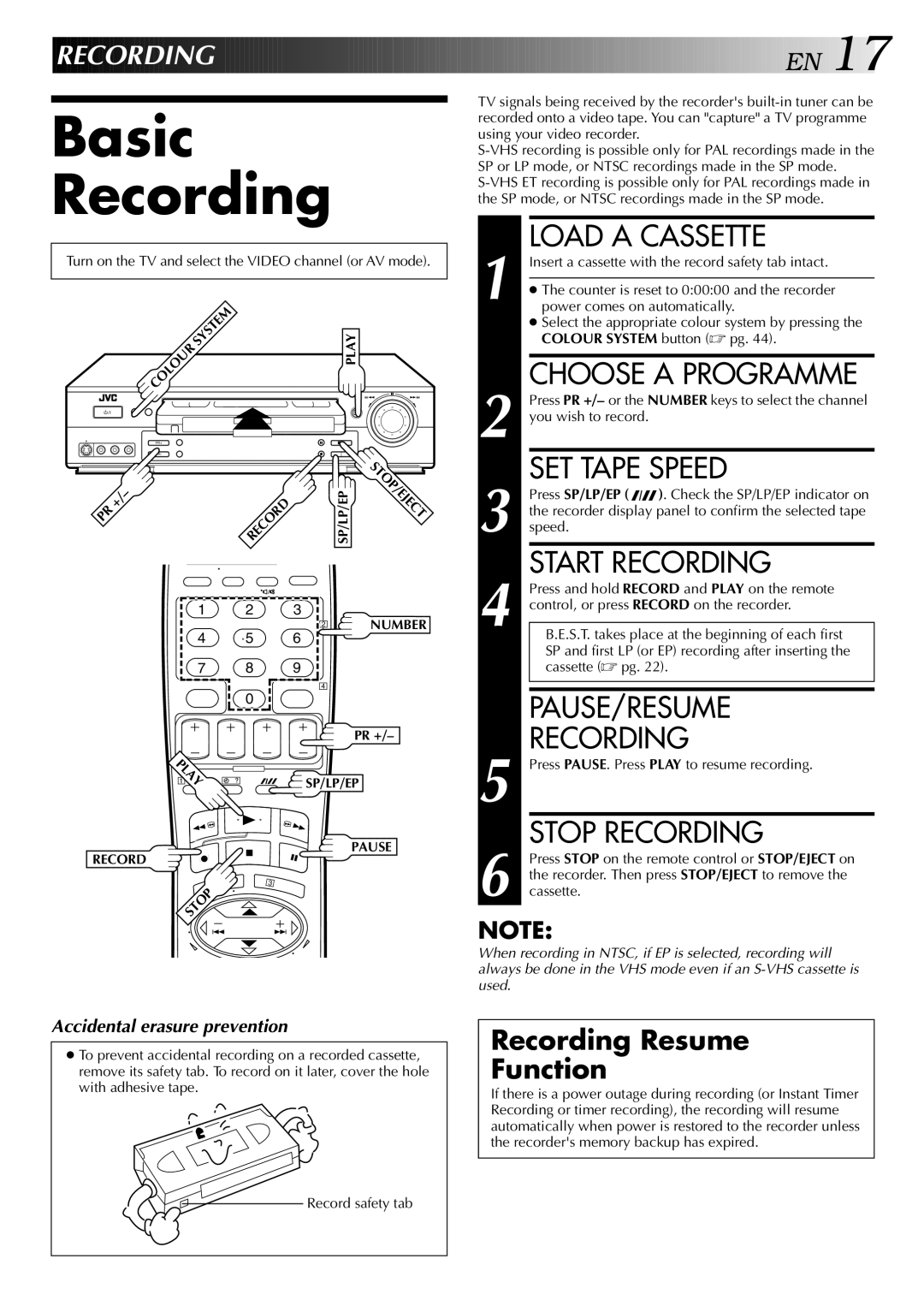 JVC LPT0428-001A, HR-S5700AM specifications Basic Recording 