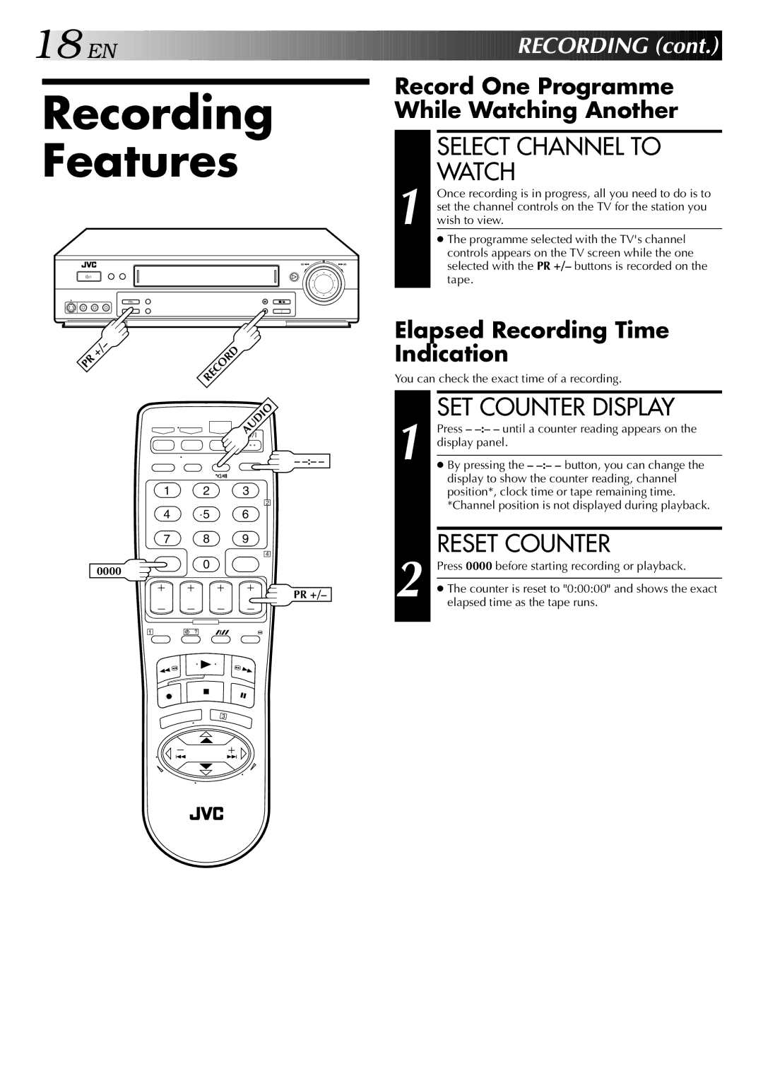 JVC HR-S5700AM, LPT0428-001A specifications Recording Features, Select Channel to Watch, SET Counter Display, EN Recording 