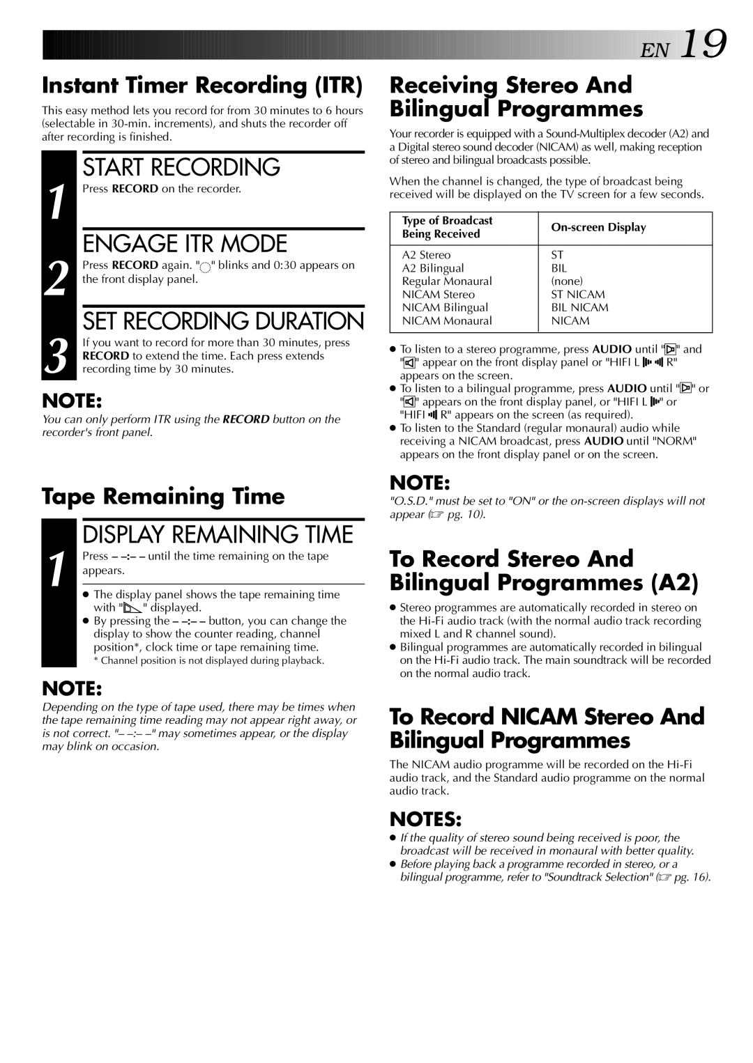 JVC LPT0428-001A, HR-S5700AM specifications Engage ITR Mode, SET Recording Duration, Display Remaining Time 