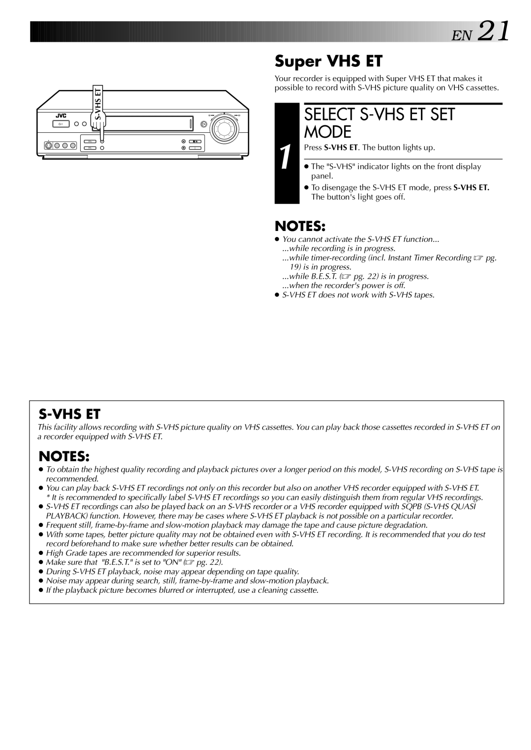 JVC LPT0428-001A, HR-S5700AM specifications Select S-VHS ET SET, Mode, Super VHS ET 