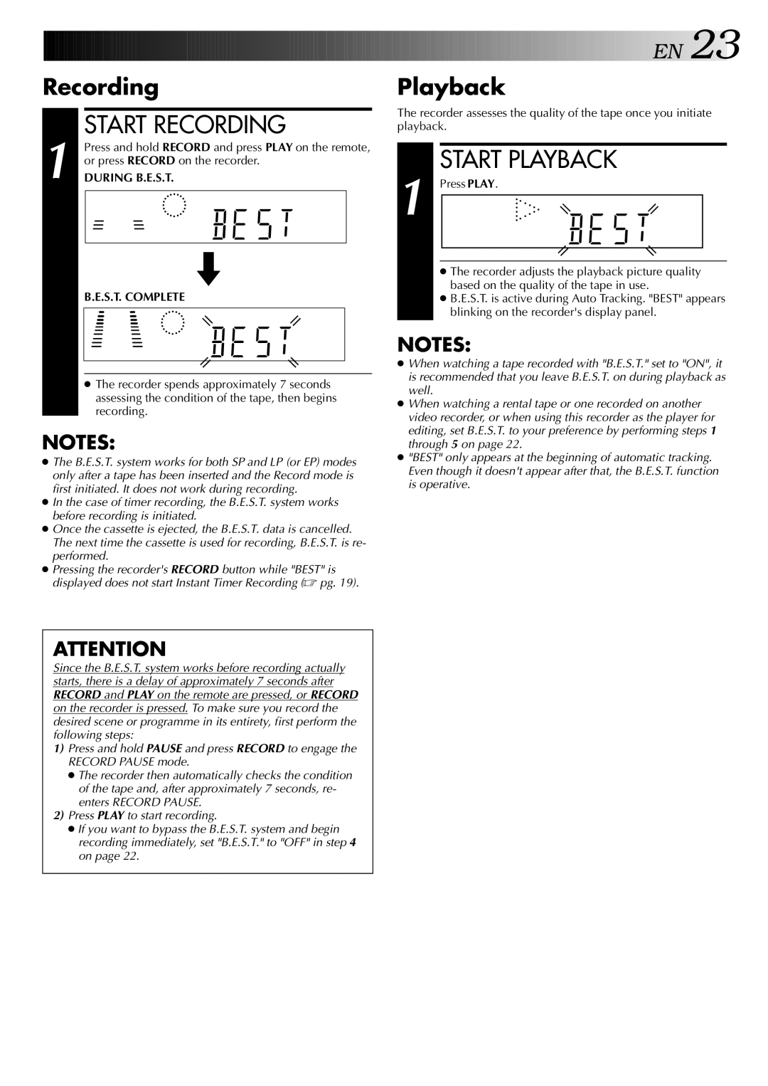 JVC LPT0428-001A, HR-S5700AM Recording, Playback, Or press Record on the recorder, During B.E.S.T, S.T. Complete 