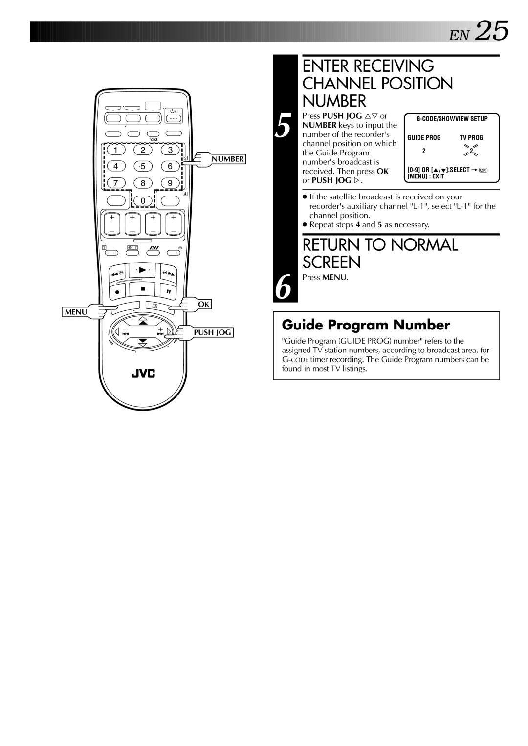 JVC LPT0428-001A Enter Receiving Channel Position Number, Number keys to input, Number of the recorders, Or Push JOG % 