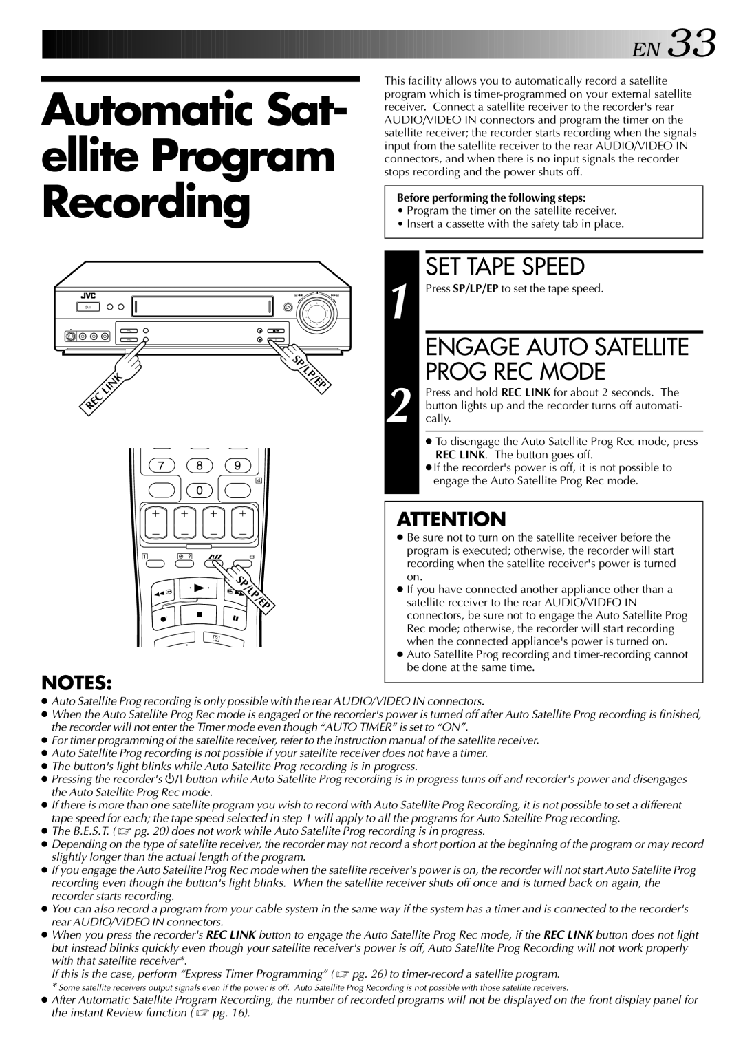 JVC LPT0428-001A, HR-S5700AM specifications Automatic Sat- ellite Program Recording, Before performing the following steps 