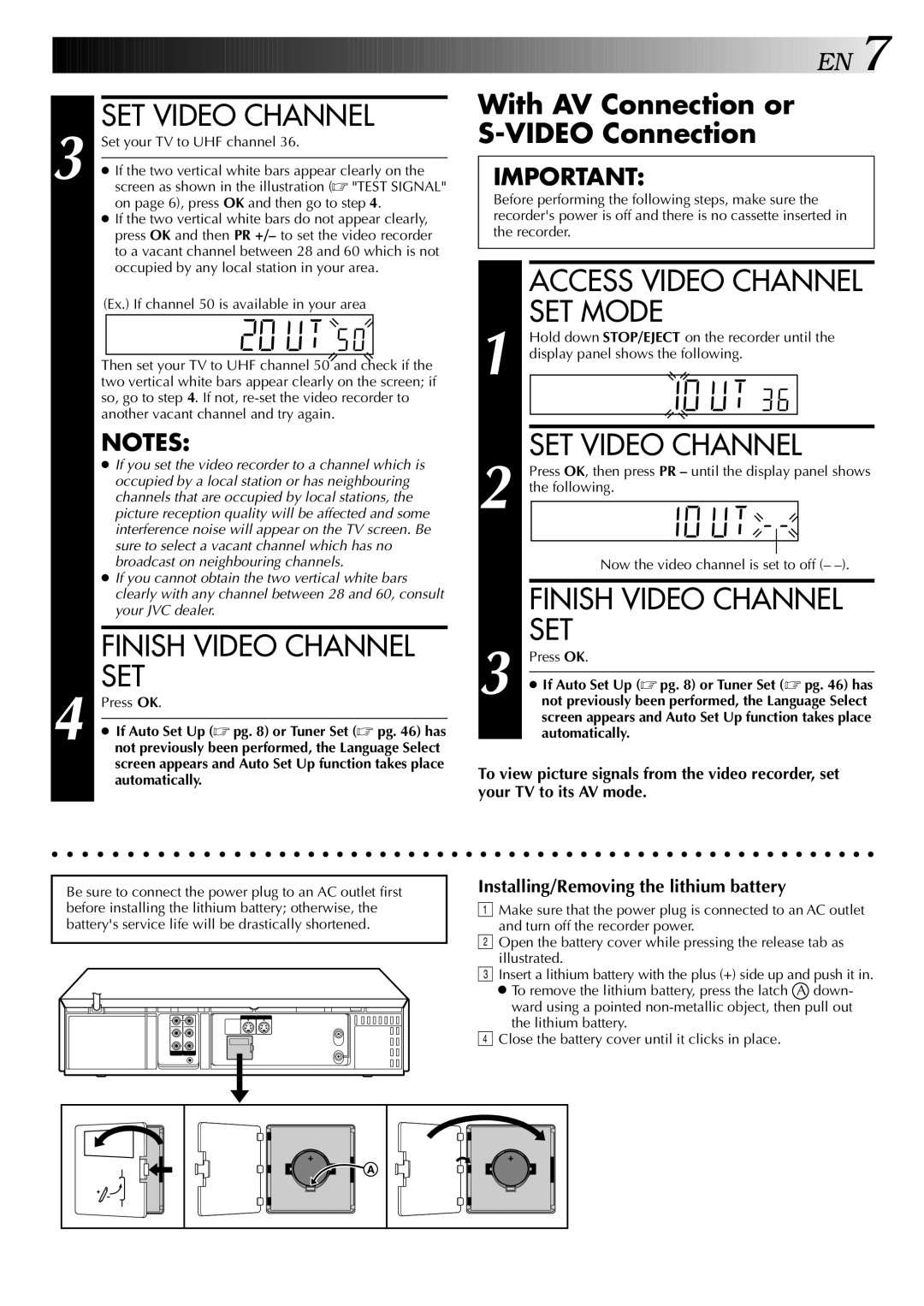 JVC LPT0428-001A, HR-S5700AM SET Video Channel, Finish Video Channel SET, Set, With AV Connection or Video Connection 