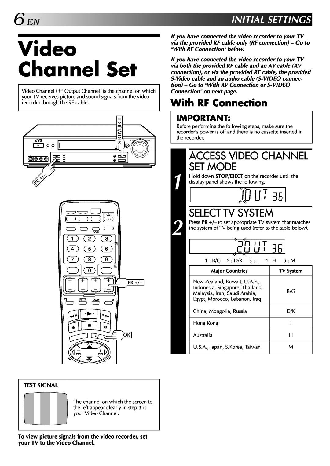 JVC HR-S5700AM, LPT0428-001A Access Video Channel Set Mode, 6ENINITIALSETTINGS, With RF Connection, Select Tv System 