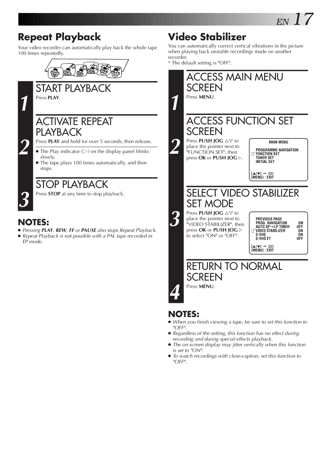 JVC 0701MNV*ID*PJ, HR-S5800AM Activate Repeat, Playback, Access Main Menu Screen, SET Mode, Return to Normal Screen 