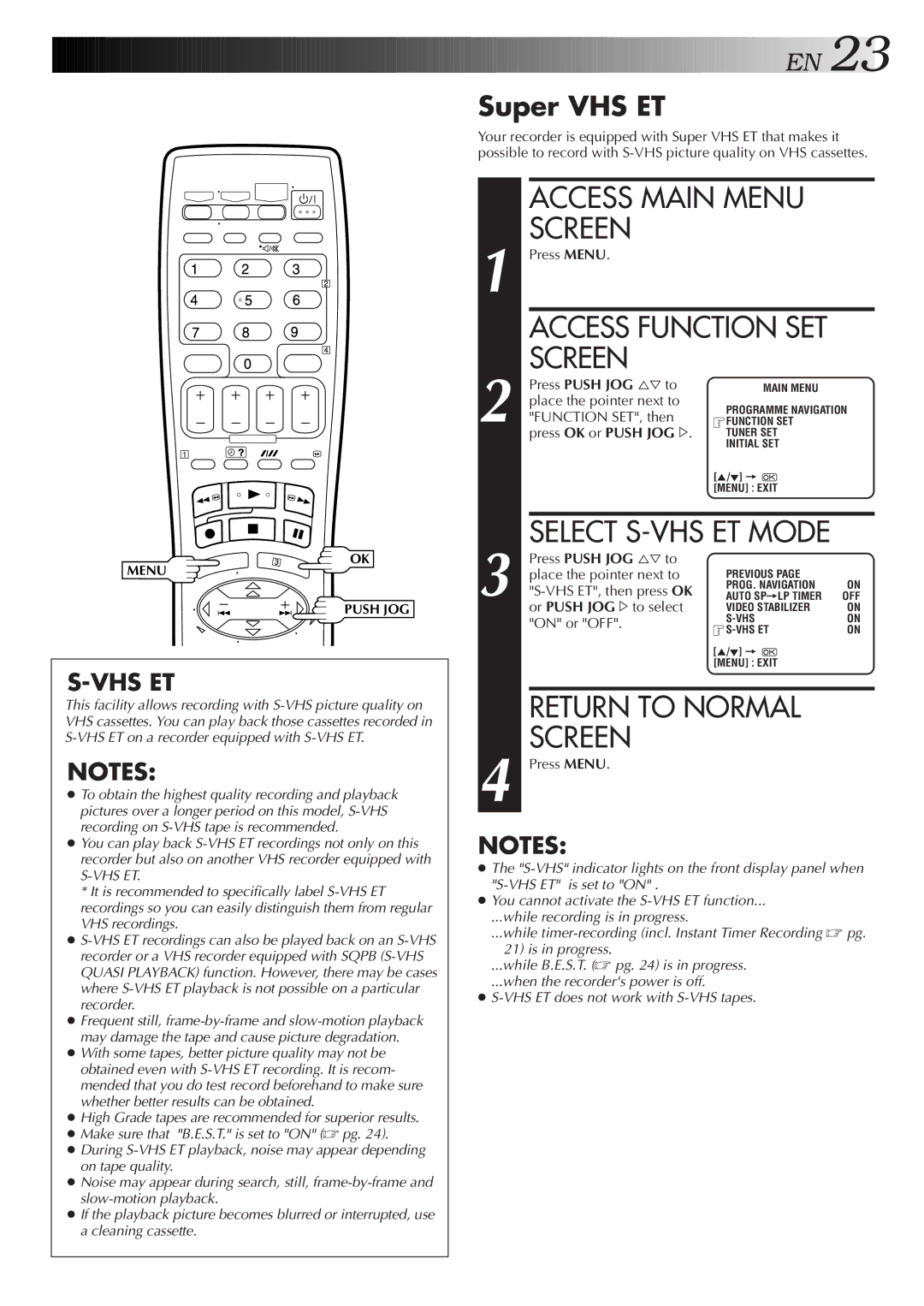 JVC 0701MNV*ID*PJ, HR-S5800AM, LPT0598-001A specifications Super VHS ET, Or Push JOG #to select 