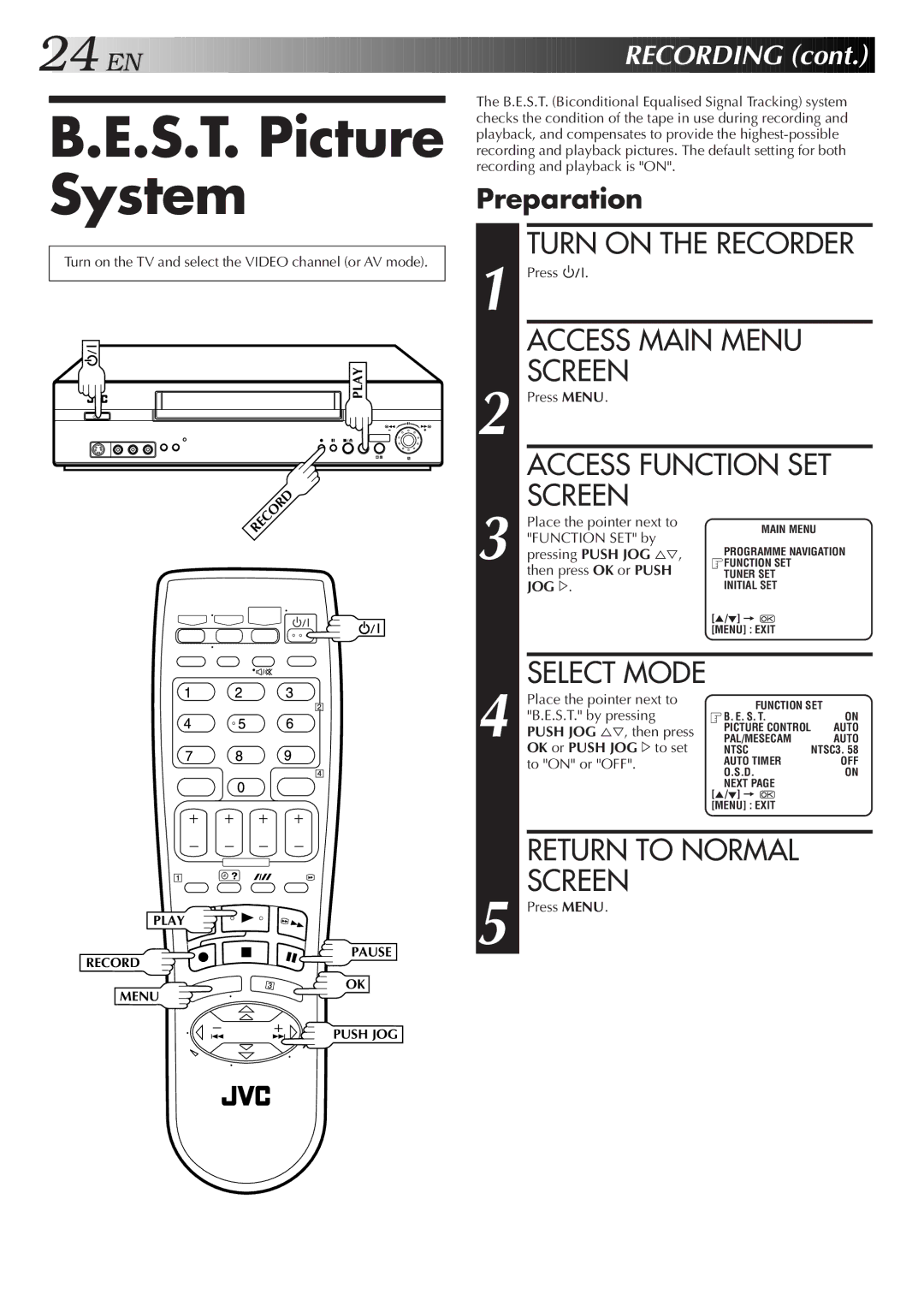 JVC HR-S5800AM, LPT0598-001A, 0701MNV*ID*PJ specifications S.T. Picture System, Preparation 