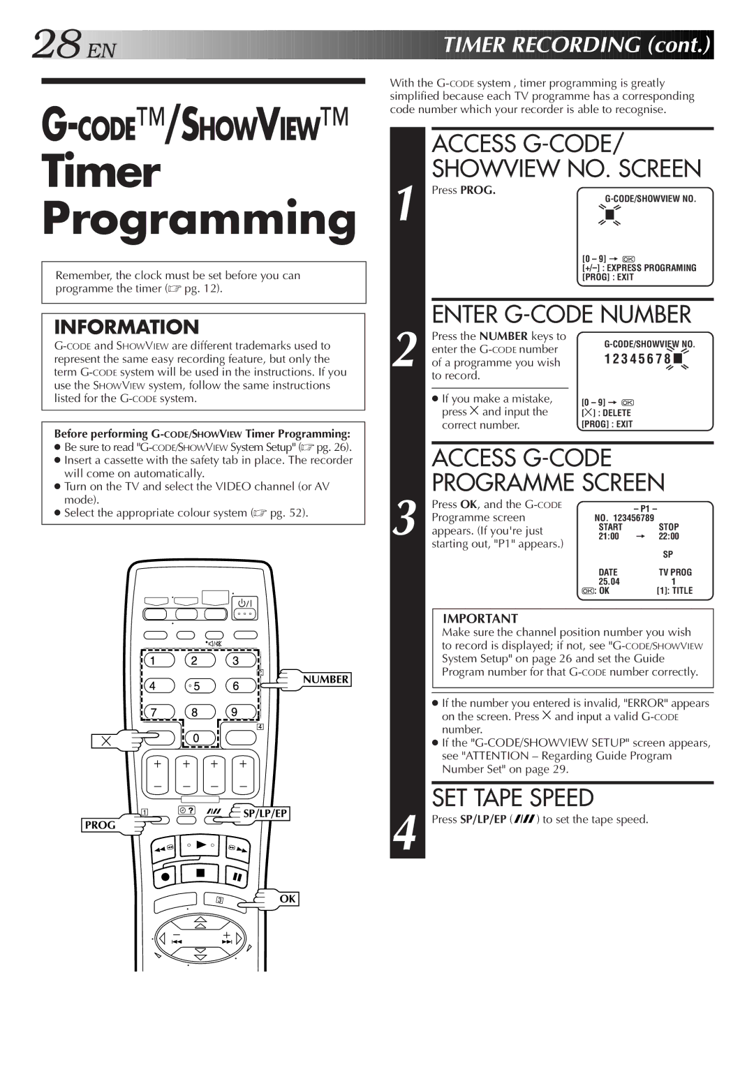 JVC LPT0598-001A, HR-S5800AM, 0701MNV*ID*PJ Timer Programming, Enter G-CODE Number, Access G-CODE Programme Screen 