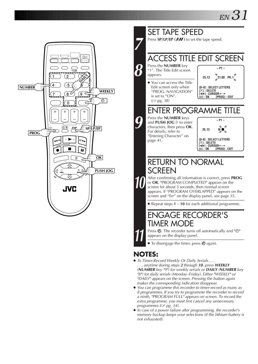 JVC LPT0598-001A, HR-S5800AM, 0701MNV*ID*PJ specifications Press SP/LP/EP 