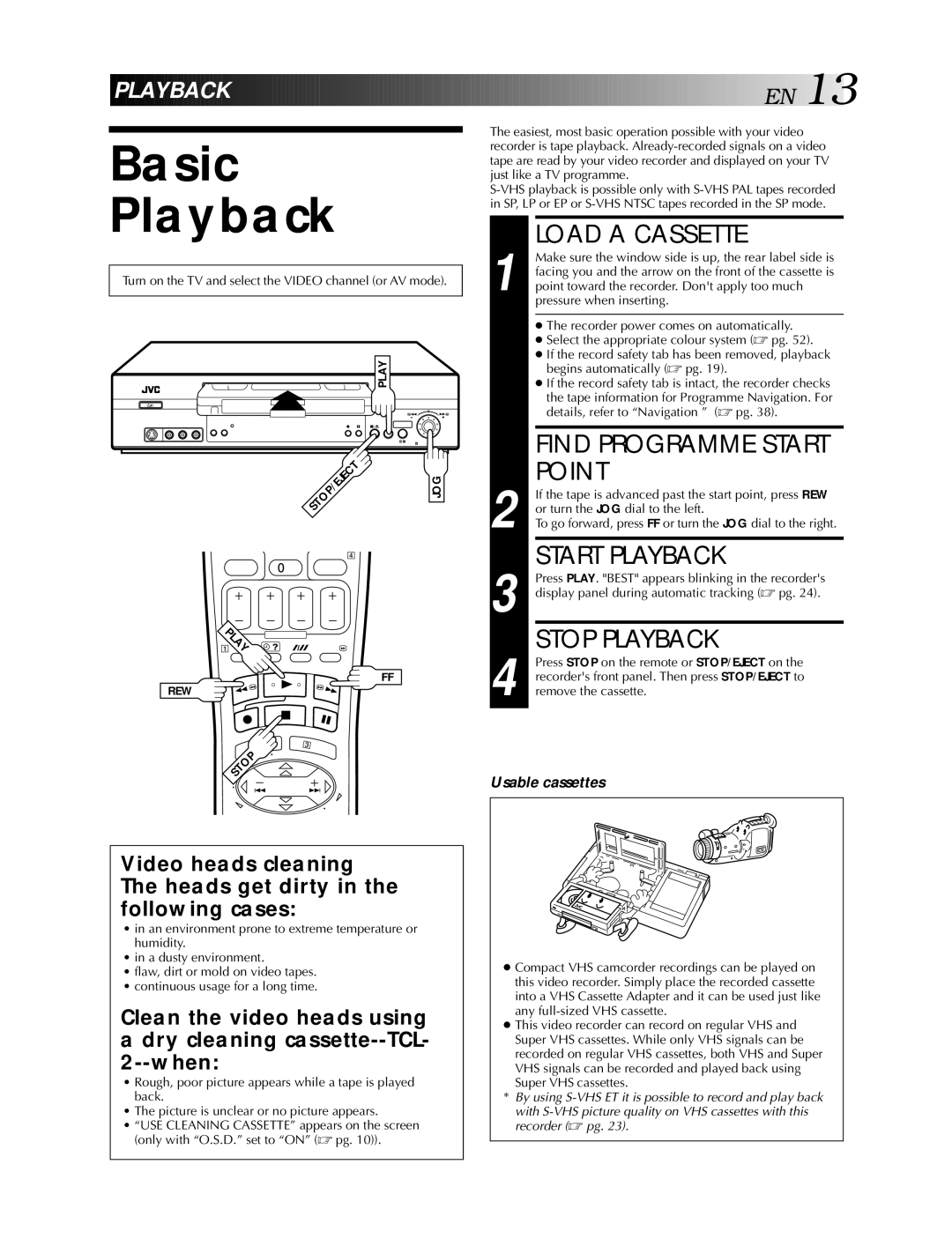 JVC HR-S5990AM, HR-S5900AM specifications Basic Playback, Load a Cassette, Point, Start Playback, Stop Playback 