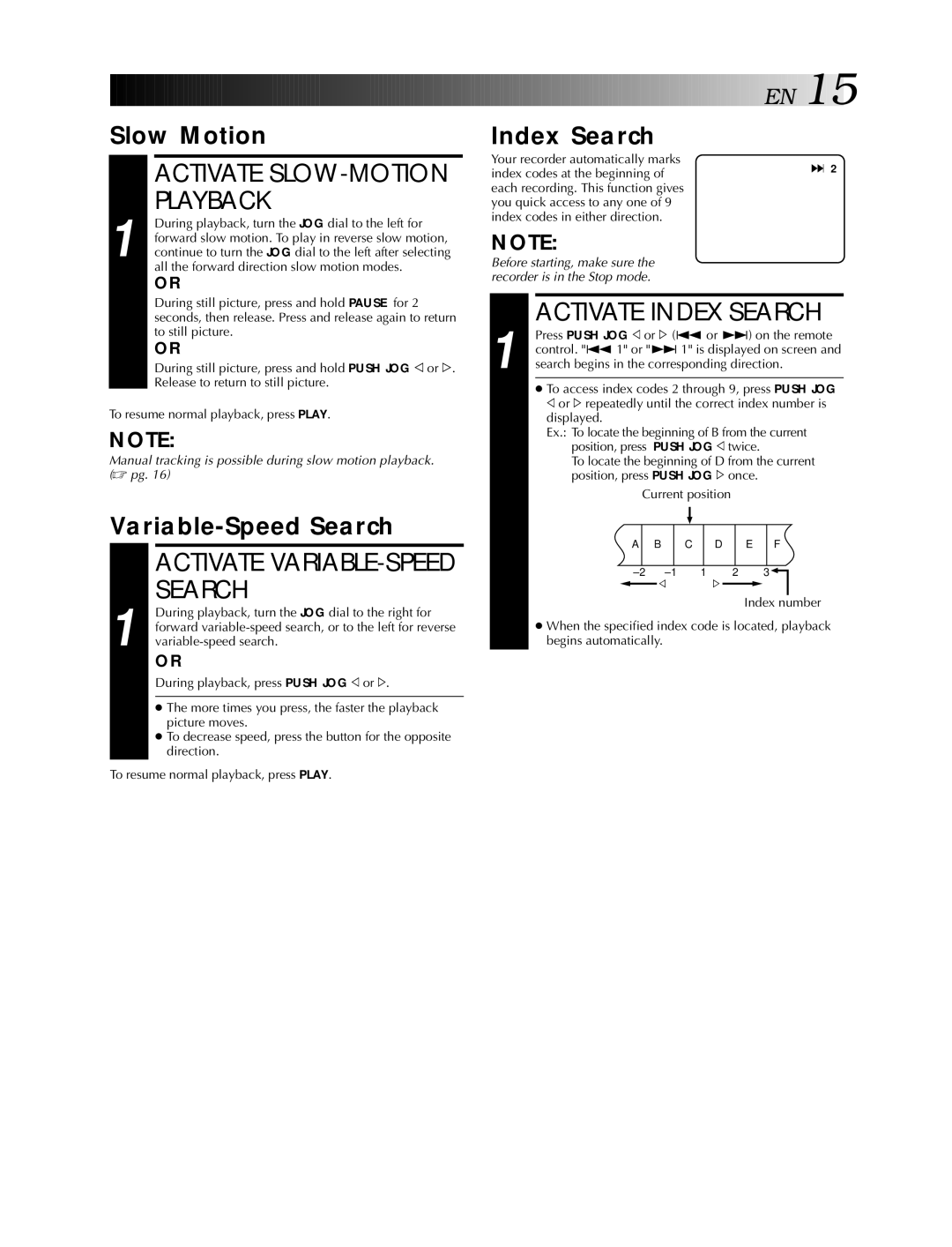 JVC HR-S5990AM, HR-S5900AM specifications Activate Index Search, Slow Motion, Variable-Speed Search 