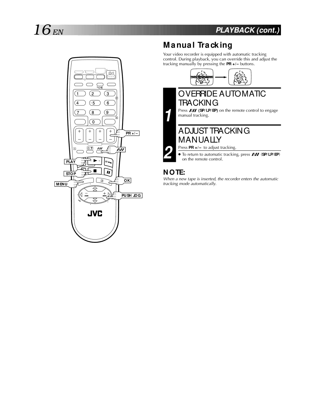 JVC HR-S5900AM, HR-S5990AM specifications Override Automatic, Adjust Tracking, Manually, EN Playback 