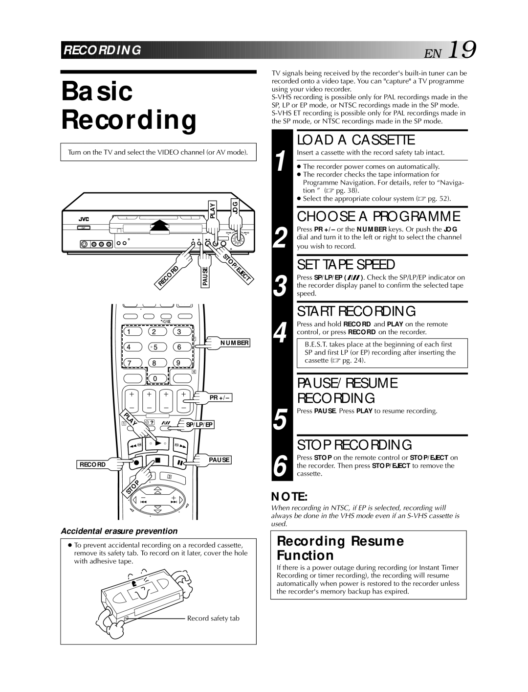 JVC HR-S5990AM, HR-S5900AM specifications Basic Recording 