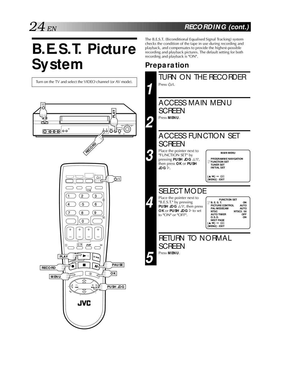 JVC HR-S5900AM, HR-S5990AM specifications S.T. Picture System, Preparation 