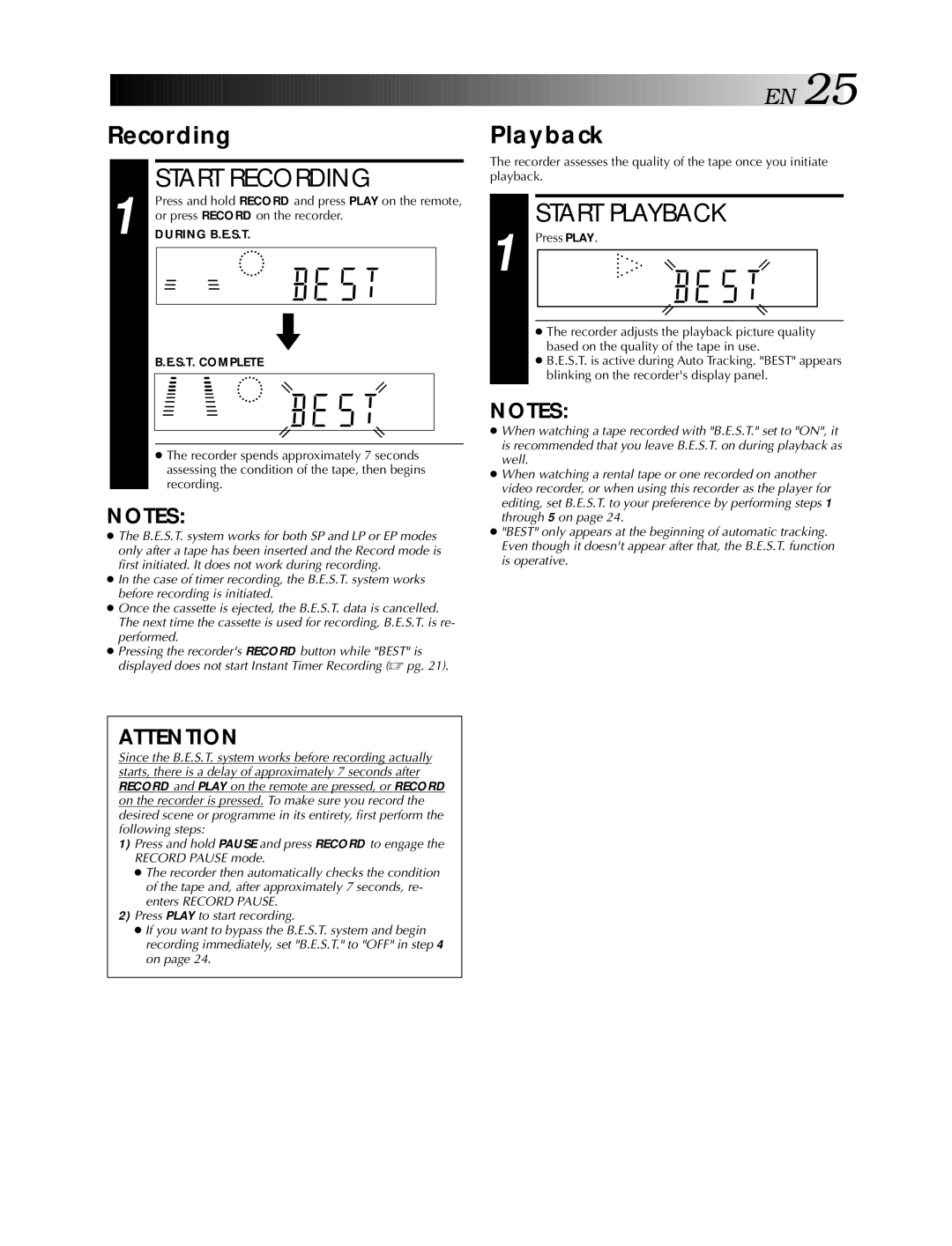 JVC HR-S5990AM, HR-S5900AM Recording, Playback, Or press Record on the recorder, During B.E.S.T, S.T. Complete 