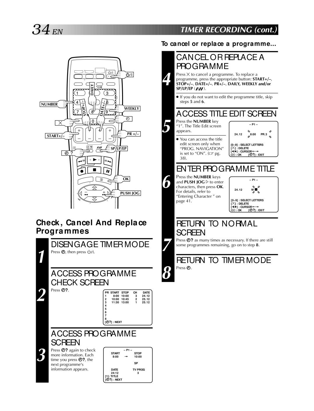 JVC HR-S5900AM, HR-S5990AM specifications Access Programme Screen 