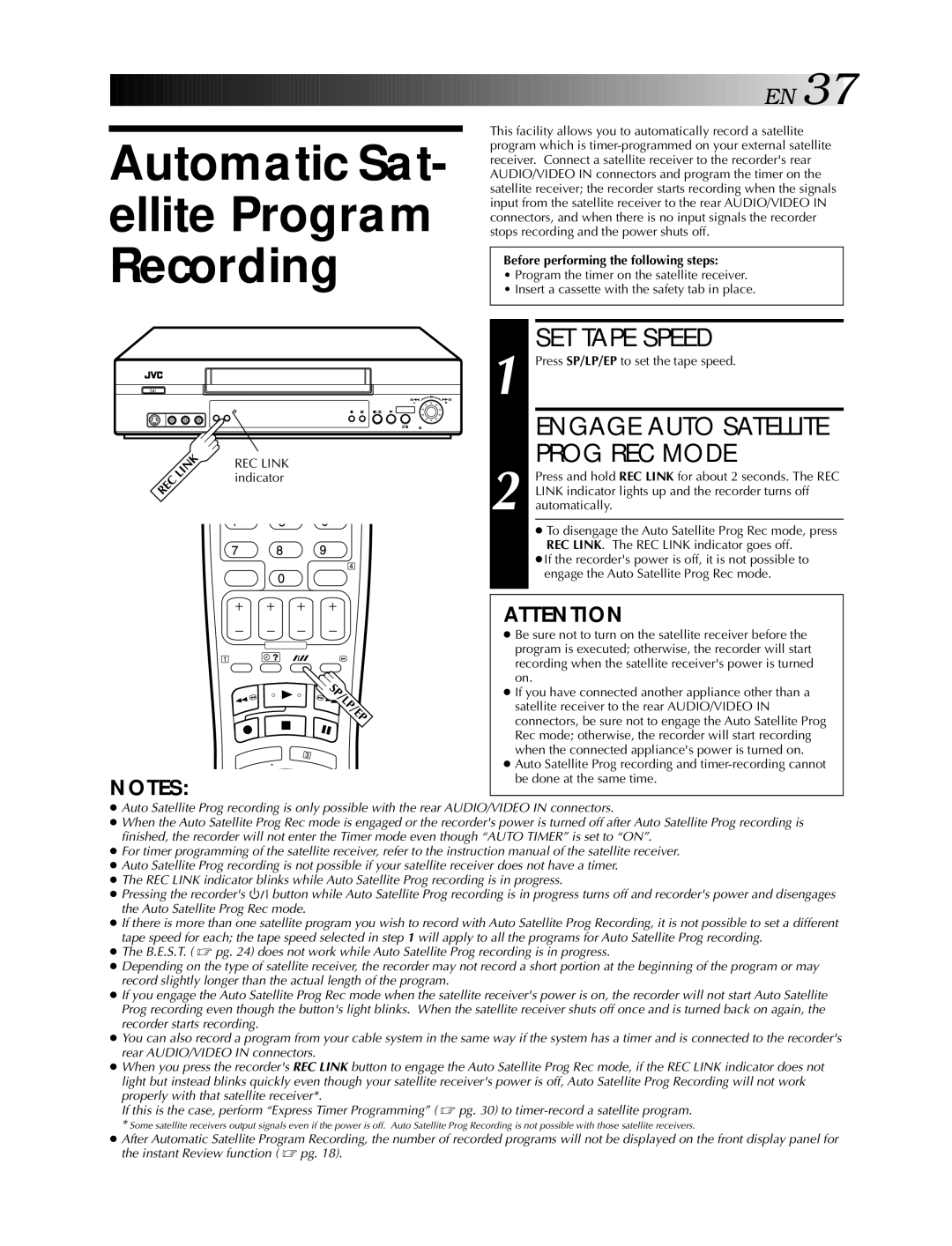 JVC HR-S5990AM, HR-S5900AM Automatic Sat- ellite Program Recording, Indicator, Before performing the following steps 