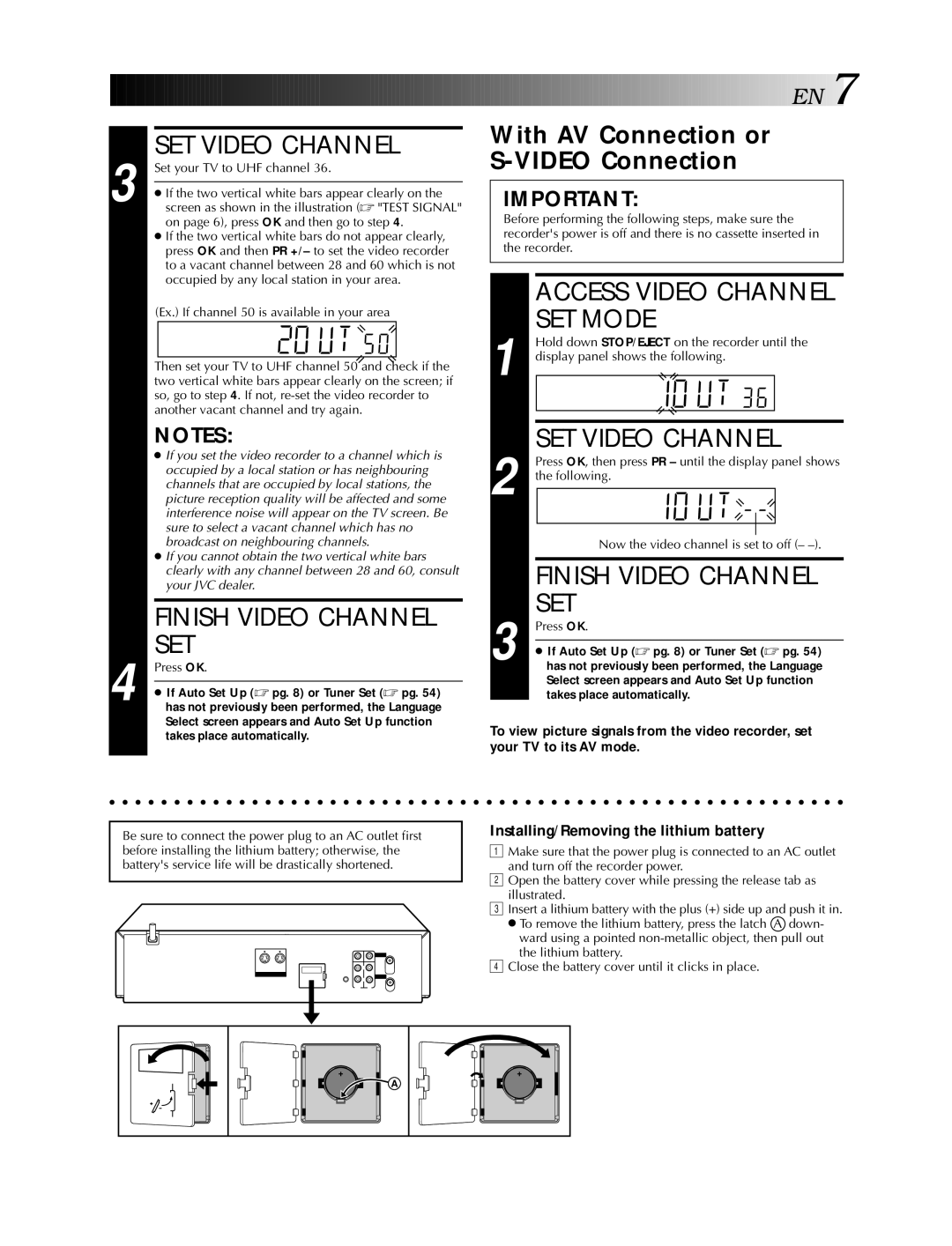 JVC HR-S5990AM, HR-S5900AM SET Video Channel, Finish Video Channel SET, Set, With AV Connection or Video Connection 