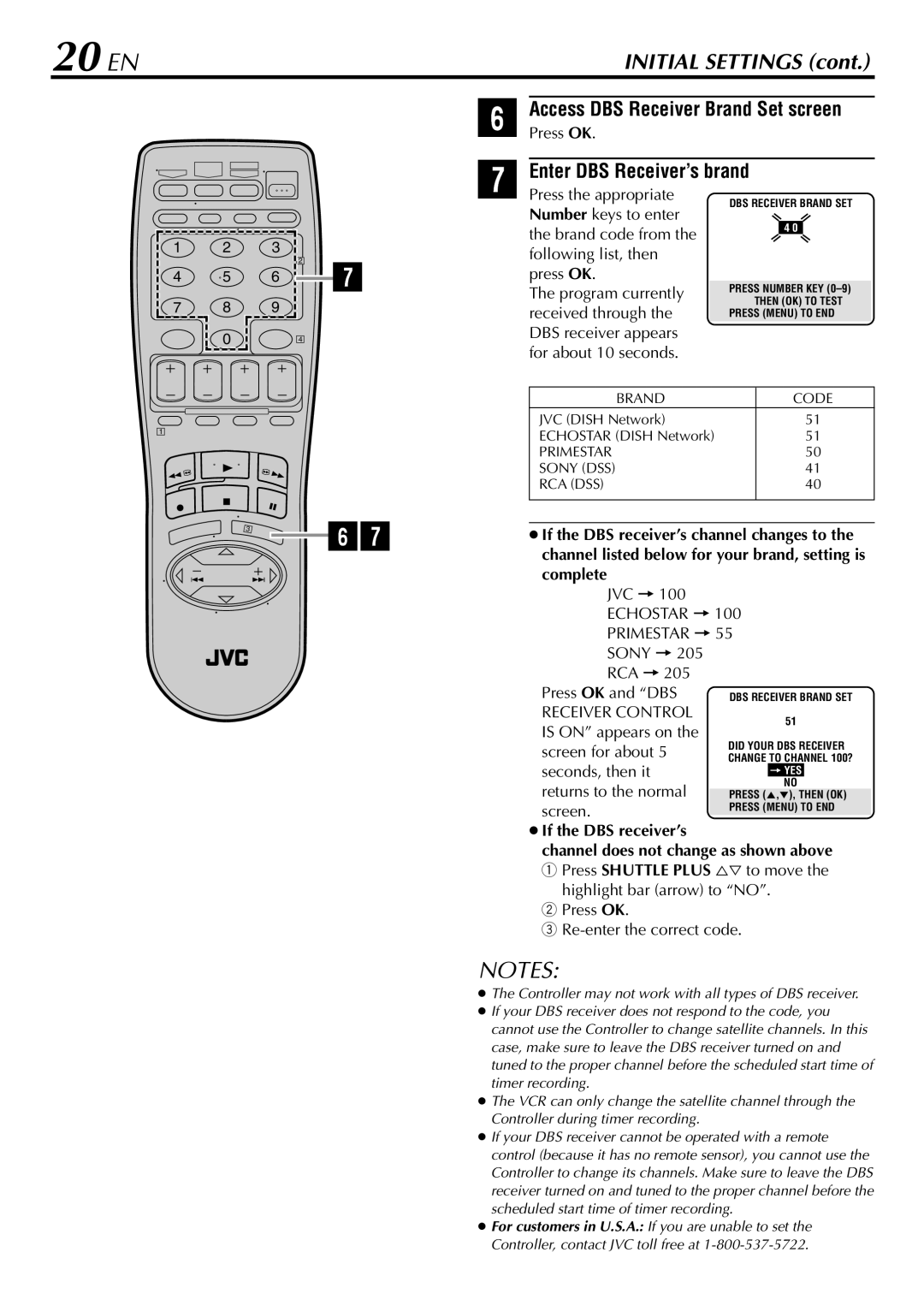 JVC HR-S5900U, HR-5910U manual Enter DBS Receiver’s brand, Access DBS Receiver Brand Set screen, If the DBS receiver’s 