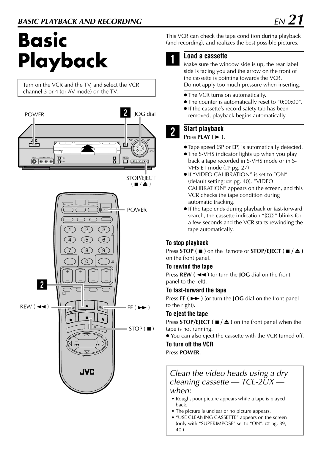 JVC HR-5910U, HR-S5900U manual Basic, Playback, Load a cassette, Start playback 