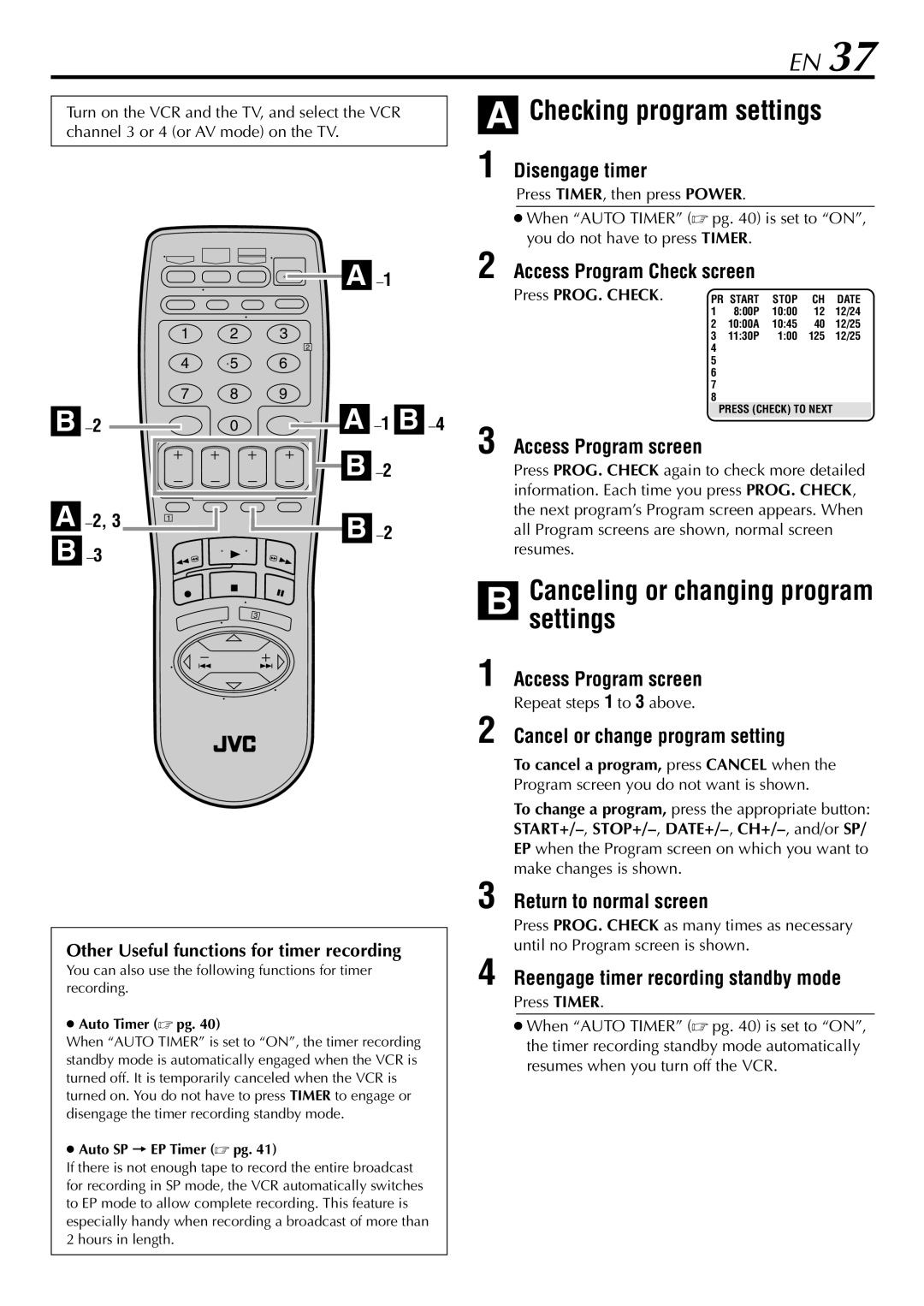 JVC HR-5910U, HR-S5900U manual Checking program settings 