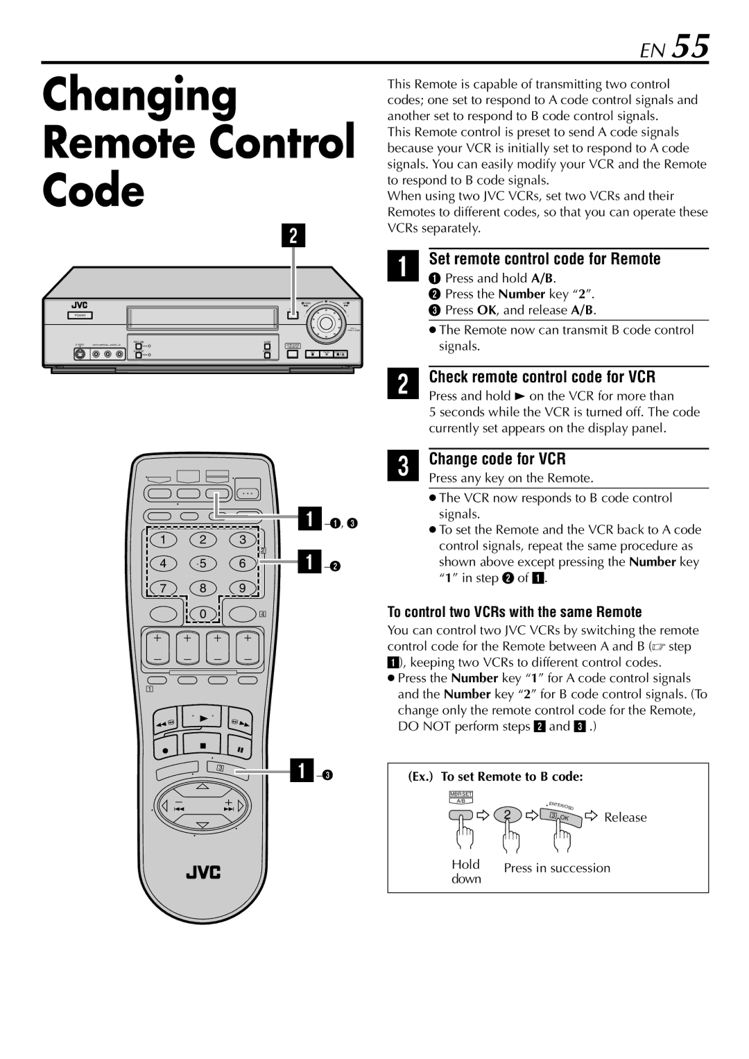 JVC HR-5910U, HR-S5900U manual Changing, Remote Control, Code 