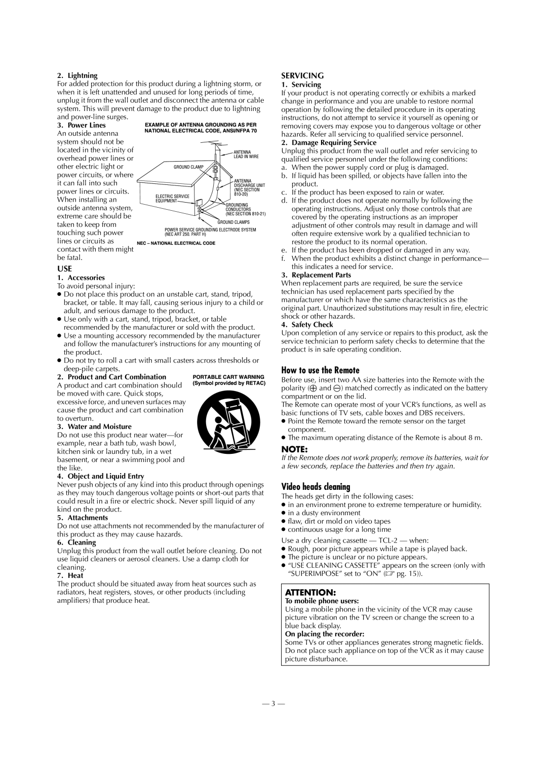 JVC HR-5911U, HR-S5901 specifications How to use the Remote, Video heads cleaning 