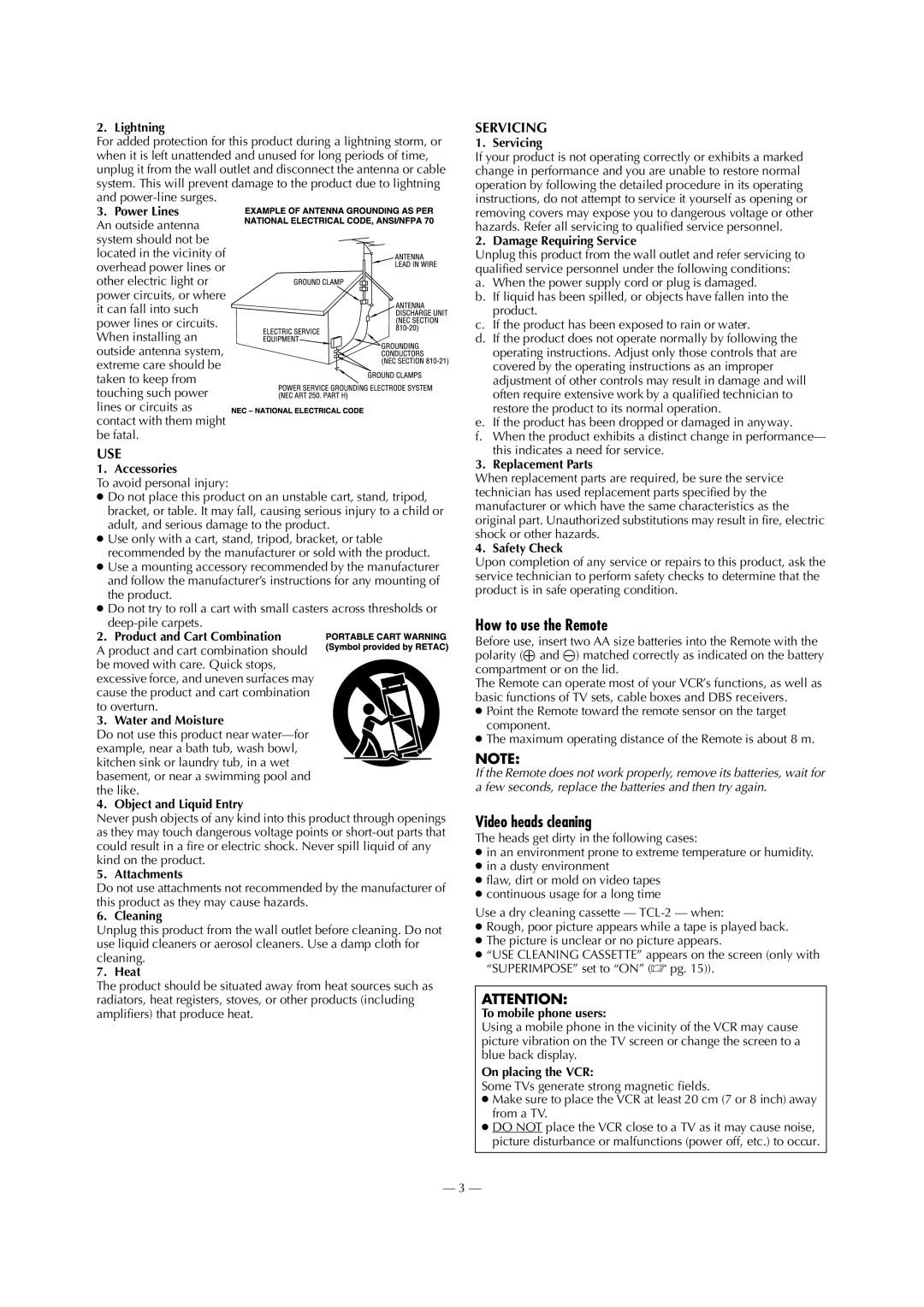 JVC HR-S5902/5912U specifications How to use the Remote, Video heads cleaning, Use, Servicing 