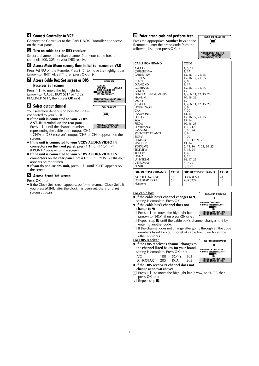 JVC HR-S5902/5912U specifications Connect Controller to VCR, Turn on cable box or DBS receiver, Select output channel 