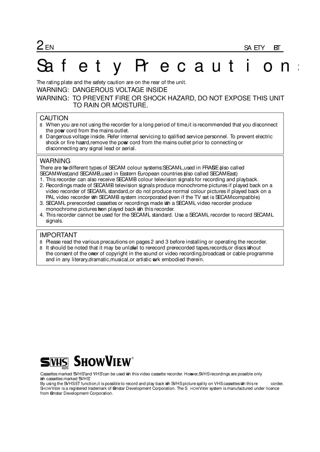 JVC HR-S5950EU specifications Safety Precautions 