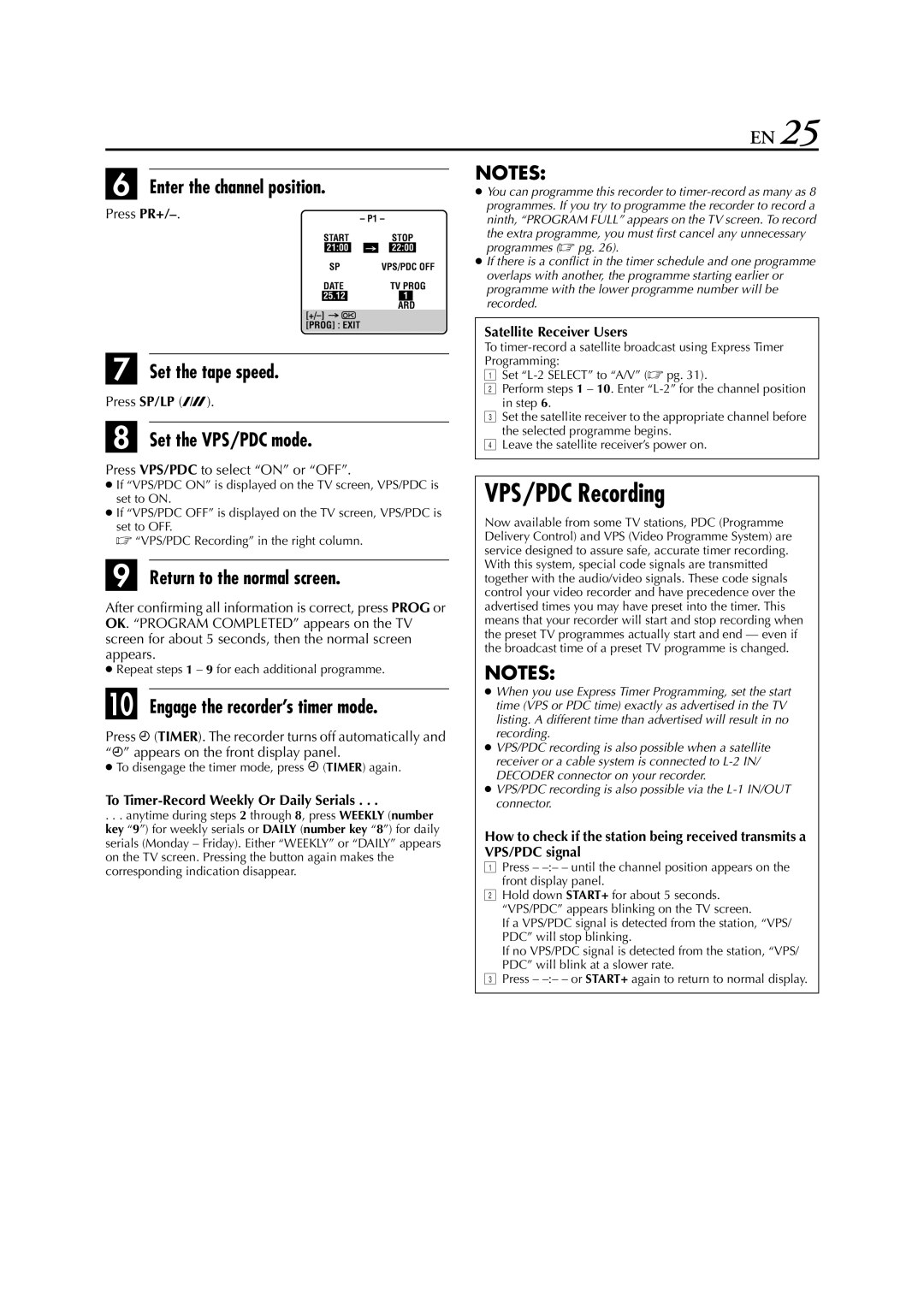 JVC HR-S5950EU VPS/PDC Recording, Enter the channel position, Press PR+, To Timer-Record Weekly Or Daily Serials 