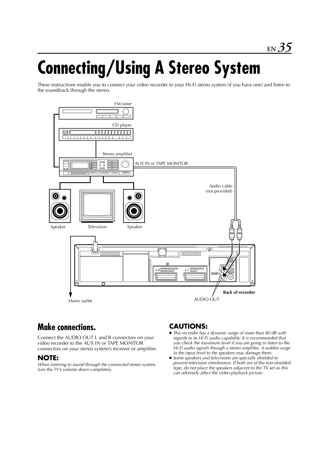 JVC HR-S5950EU specifications Connecting/Using a Stereo System, Make connections 