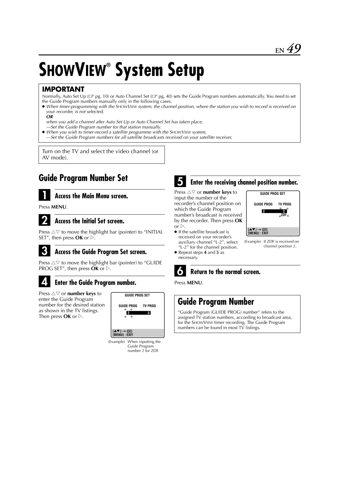 JVC HR-S5950EU specifications Showview System Setup, Guide Program Number Set, Enter the Guide Program number 