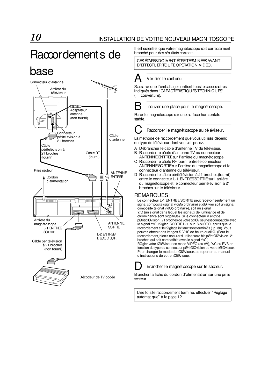 JVC HR-S5955MS manual Raccordements de base, Vérifier le contenu 